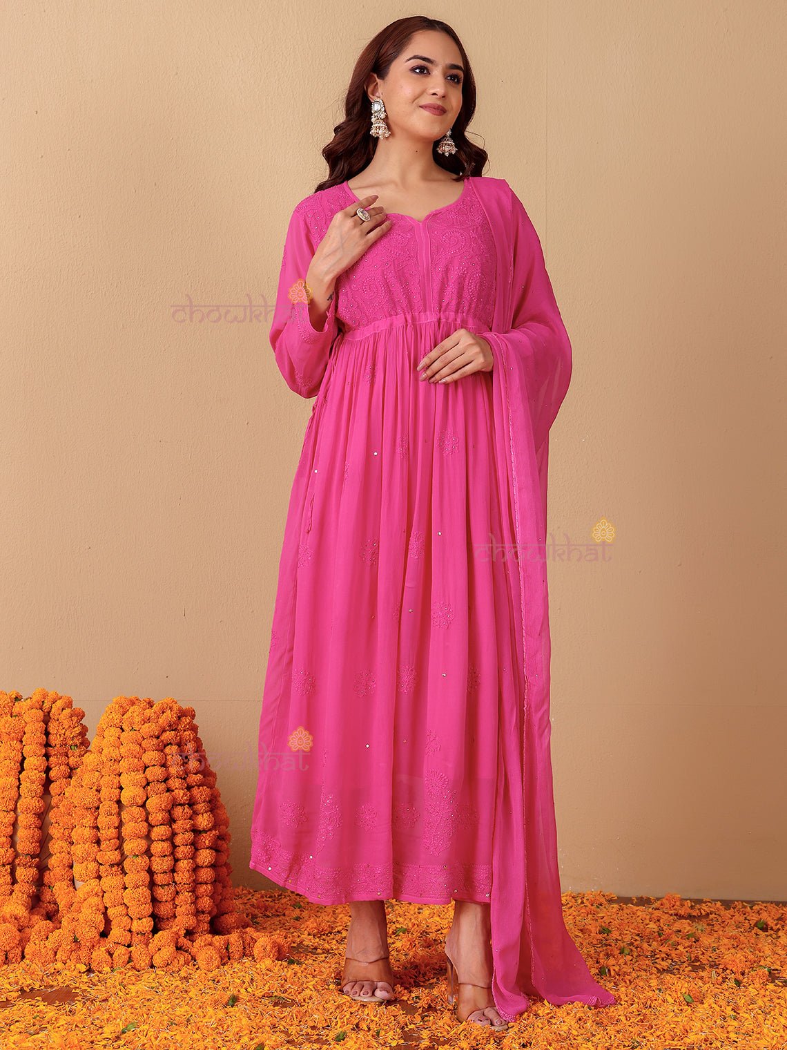 Zaina Aline Chikankari Suit Set with Mukaish Work - Chowkhat Lifestyle