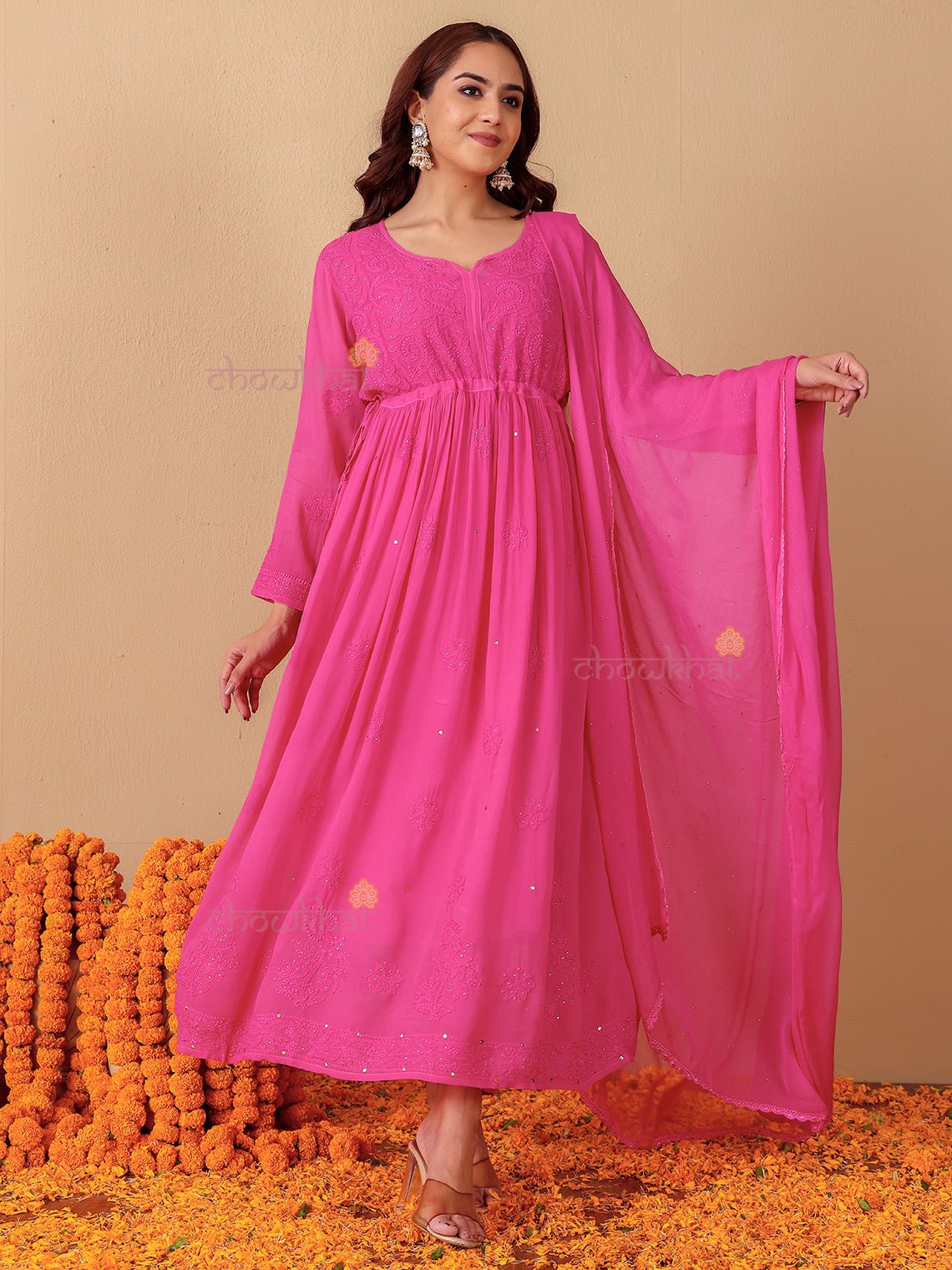 Zaina Aline Chikankari Suit Set with Mukaish Work - Chowkhat Lifestyle