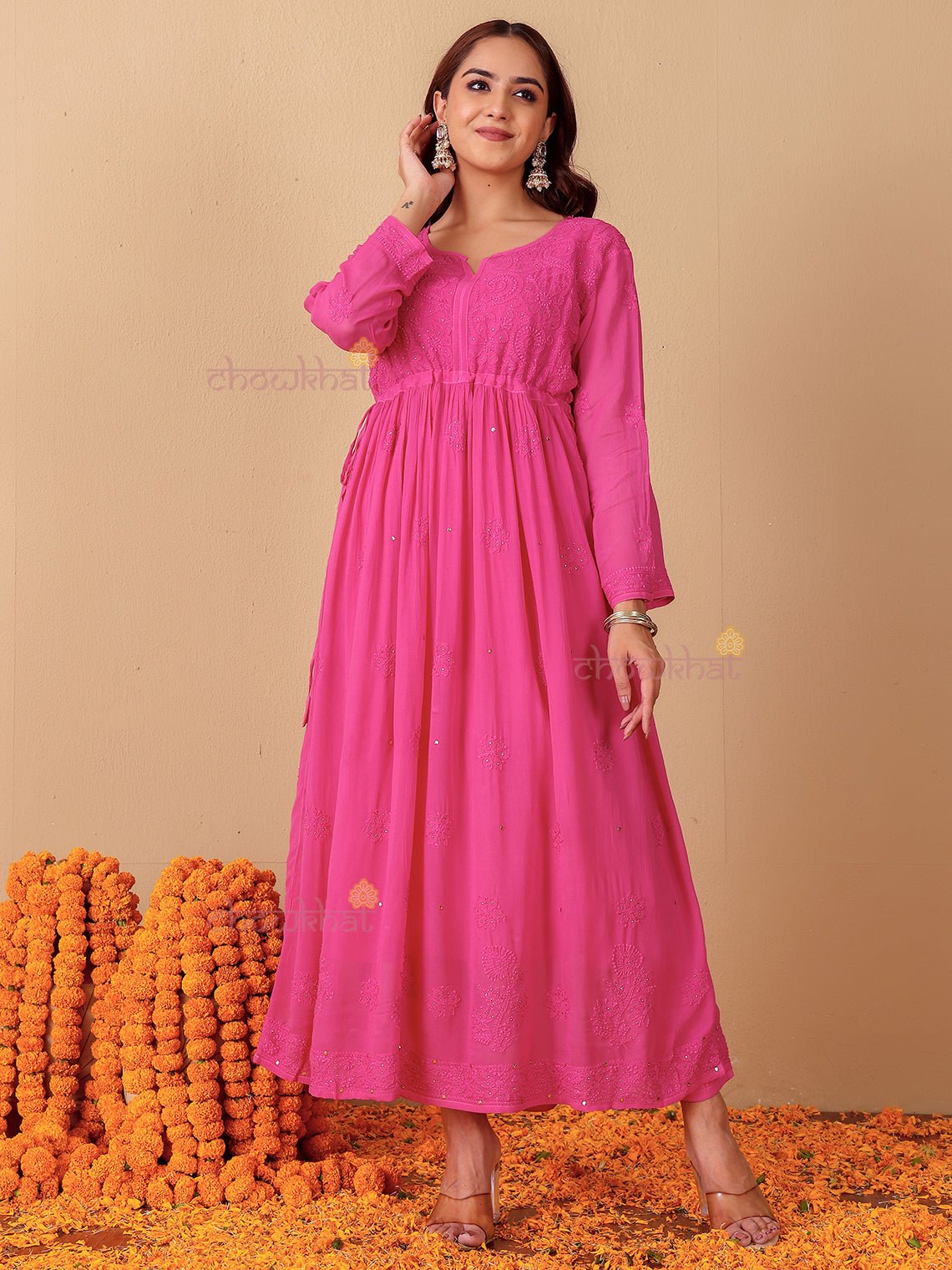 Zaina Aline Chikankari Suit Set with Mukaish Work - Chowkhat Lifestyle