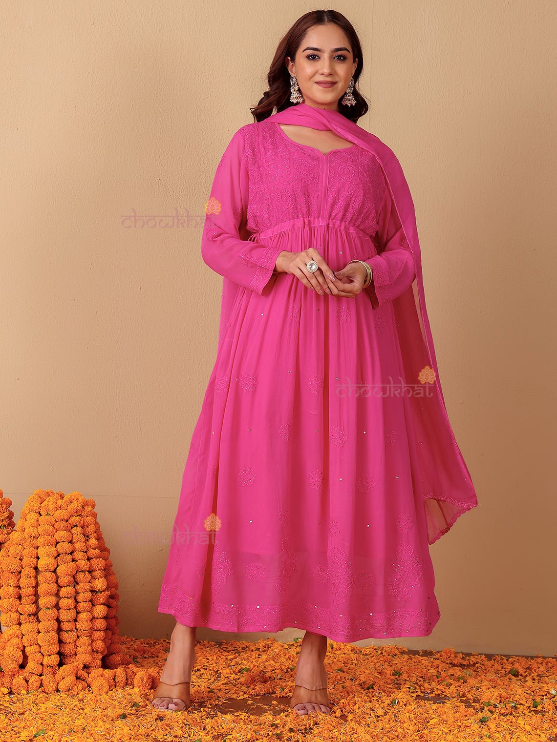 Zaina Aline Chikankari Suit Set with Mukaish Work - Chowkhat Lifestyle