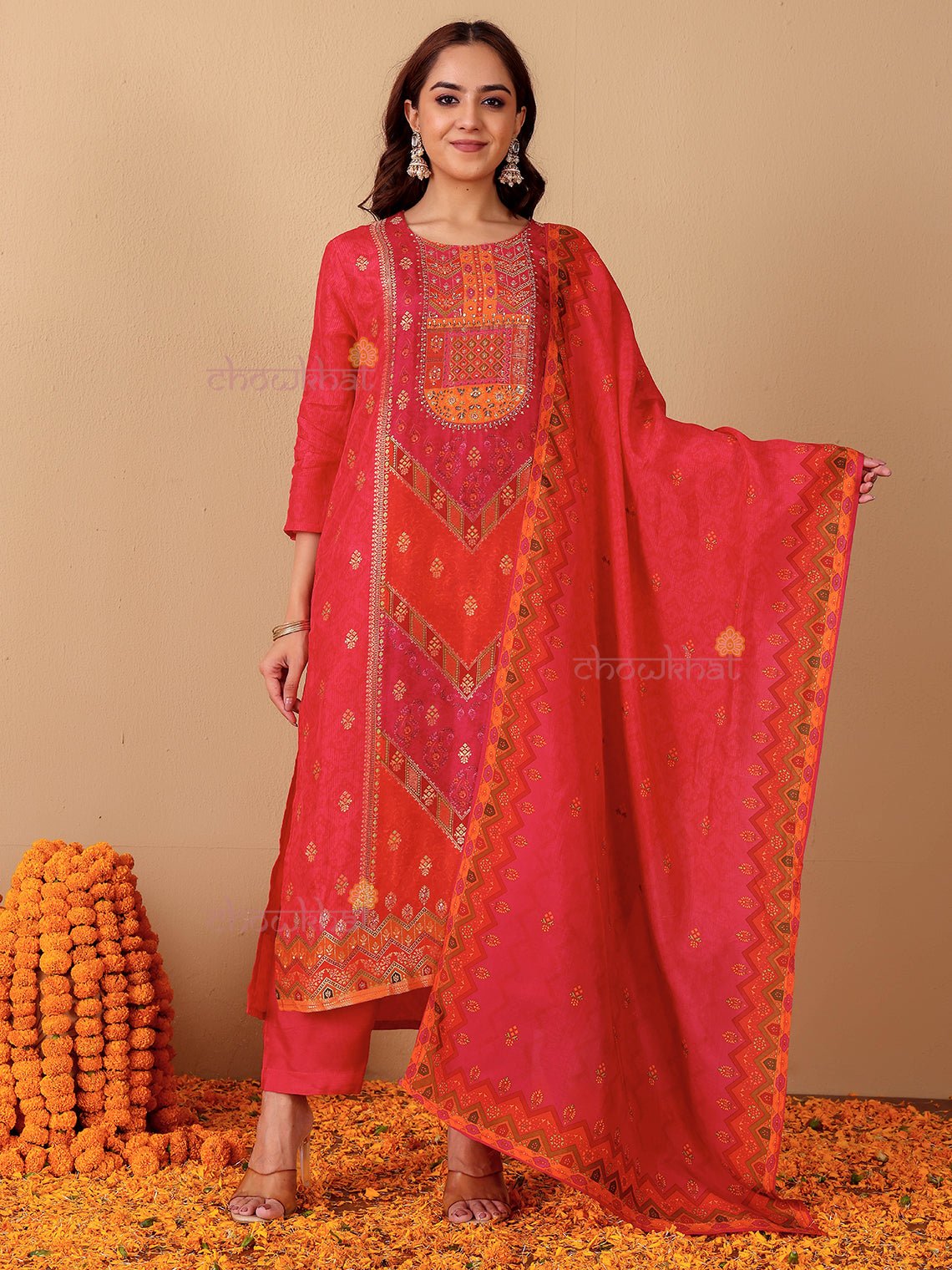 Naira Zari Silk 3 Piece Stitched Suit Set with Handwork - Chowkhat Lifestyle