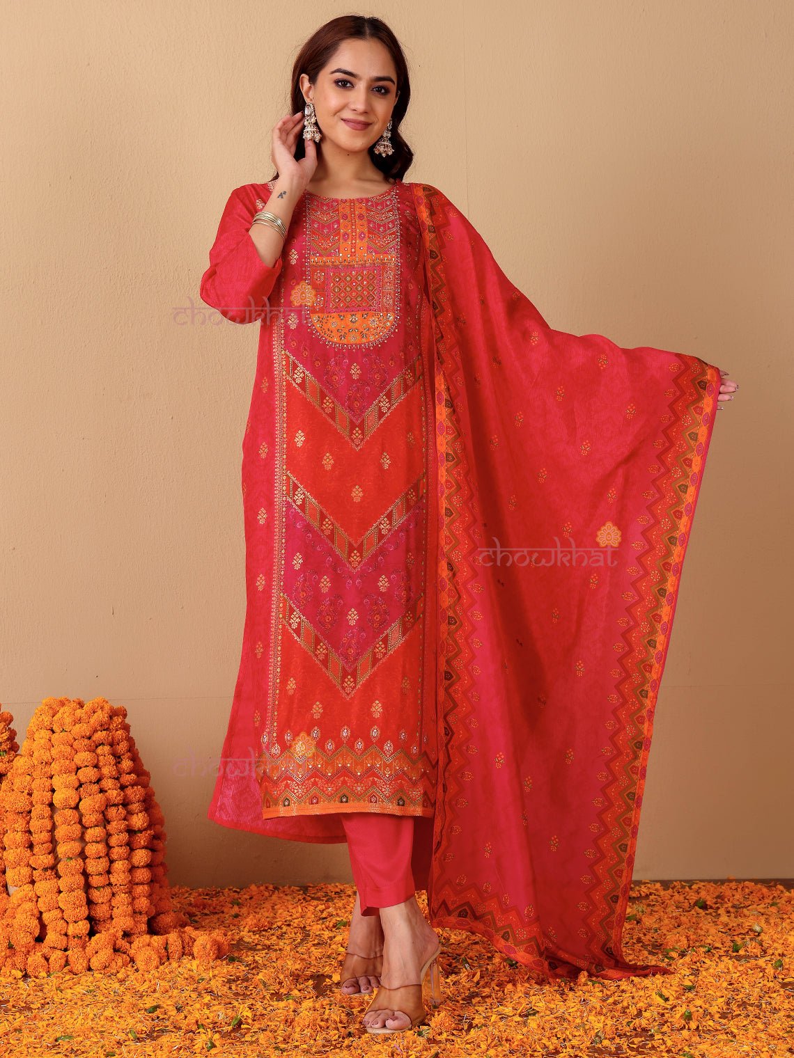 Naira Zari Silk 3 Piece Stitched Suit Set with Handwork - Chowkhat Lifestyle