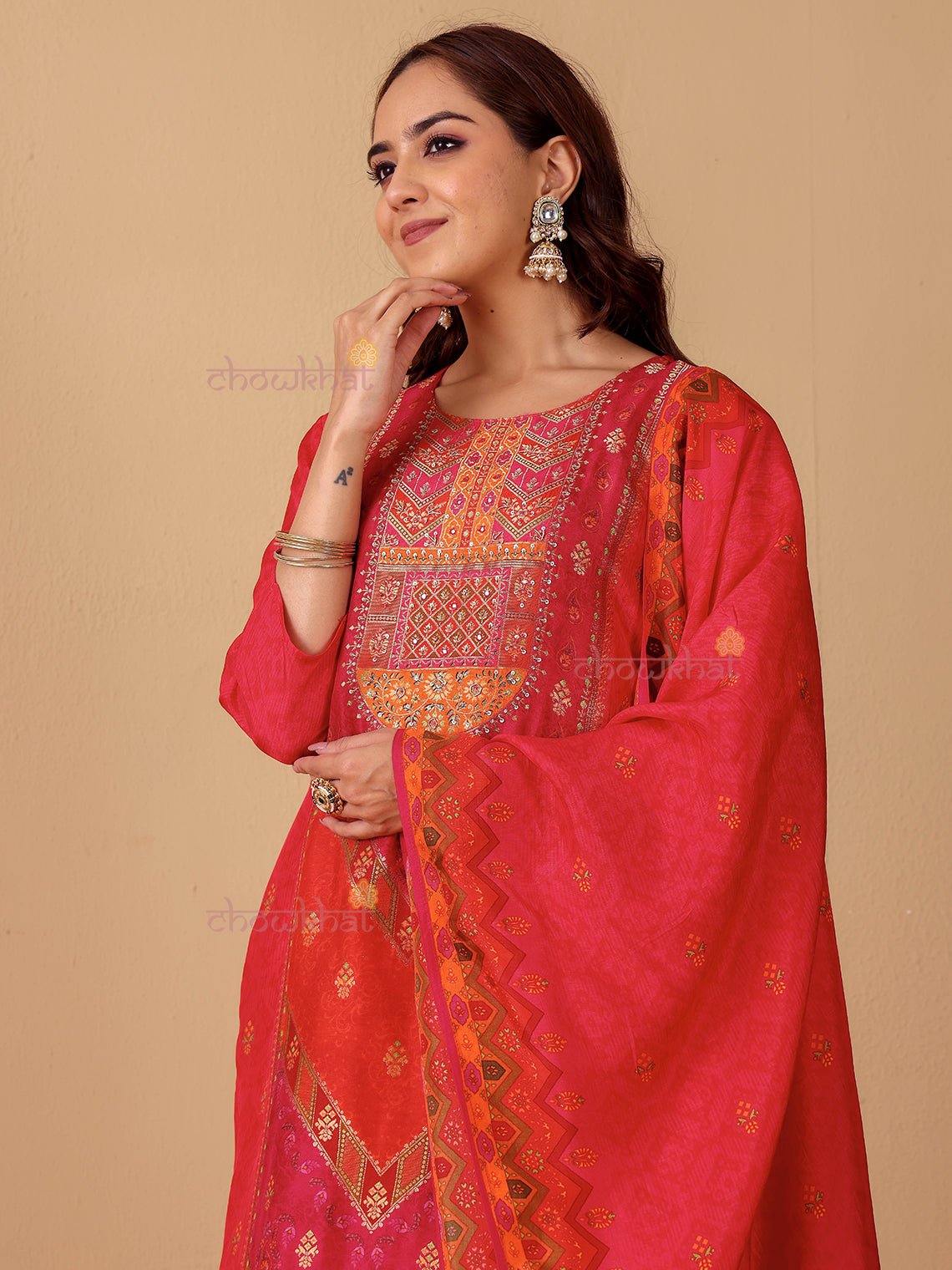 Naira Zari Silk 3 Piece Stitched Suit Set with Handwork - Chowkhat Lifestyle