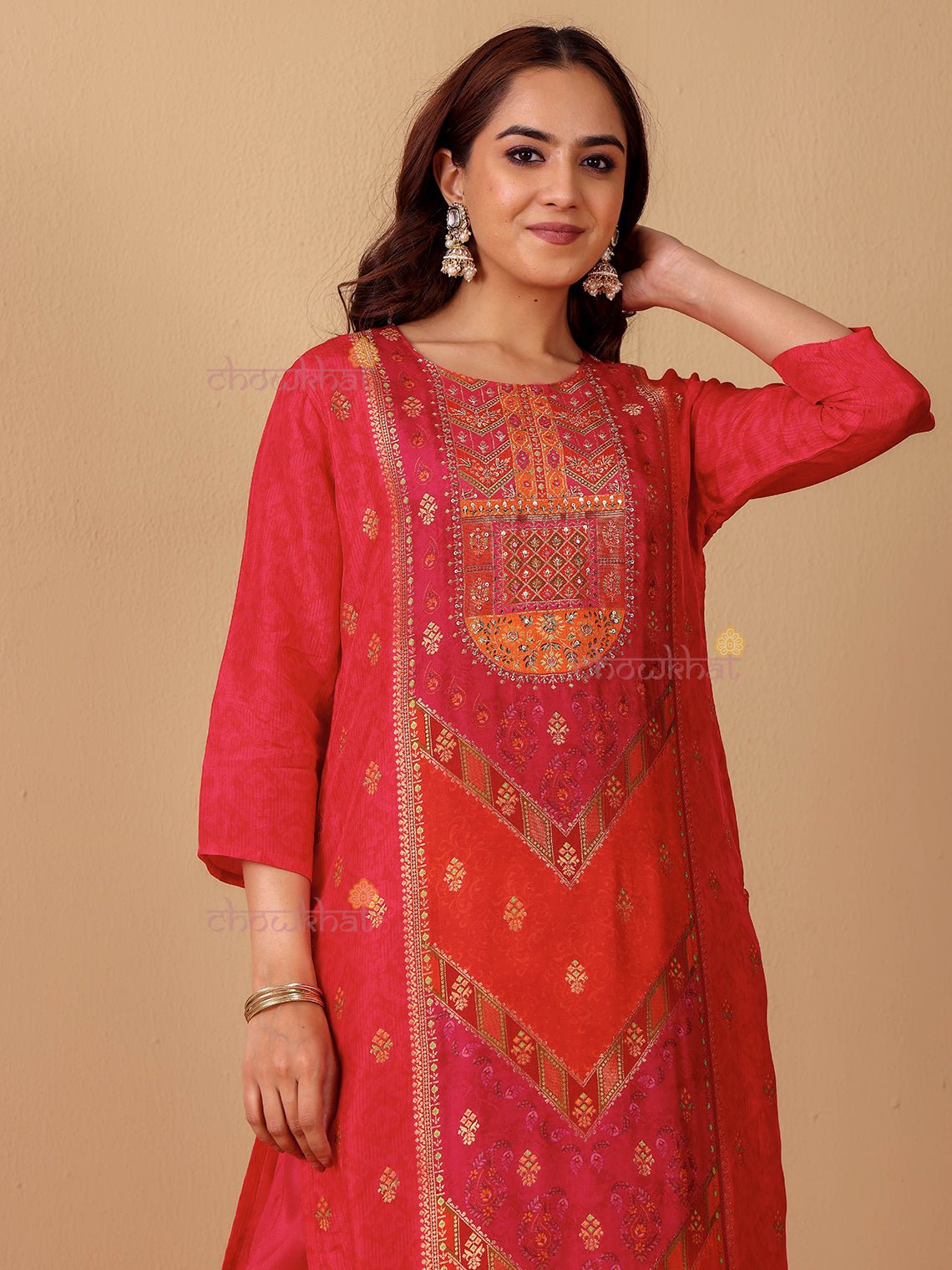 Naira Zari Silk 3 Piece Stitched Suit Set with Handwork - Chowkhat Lifestyle