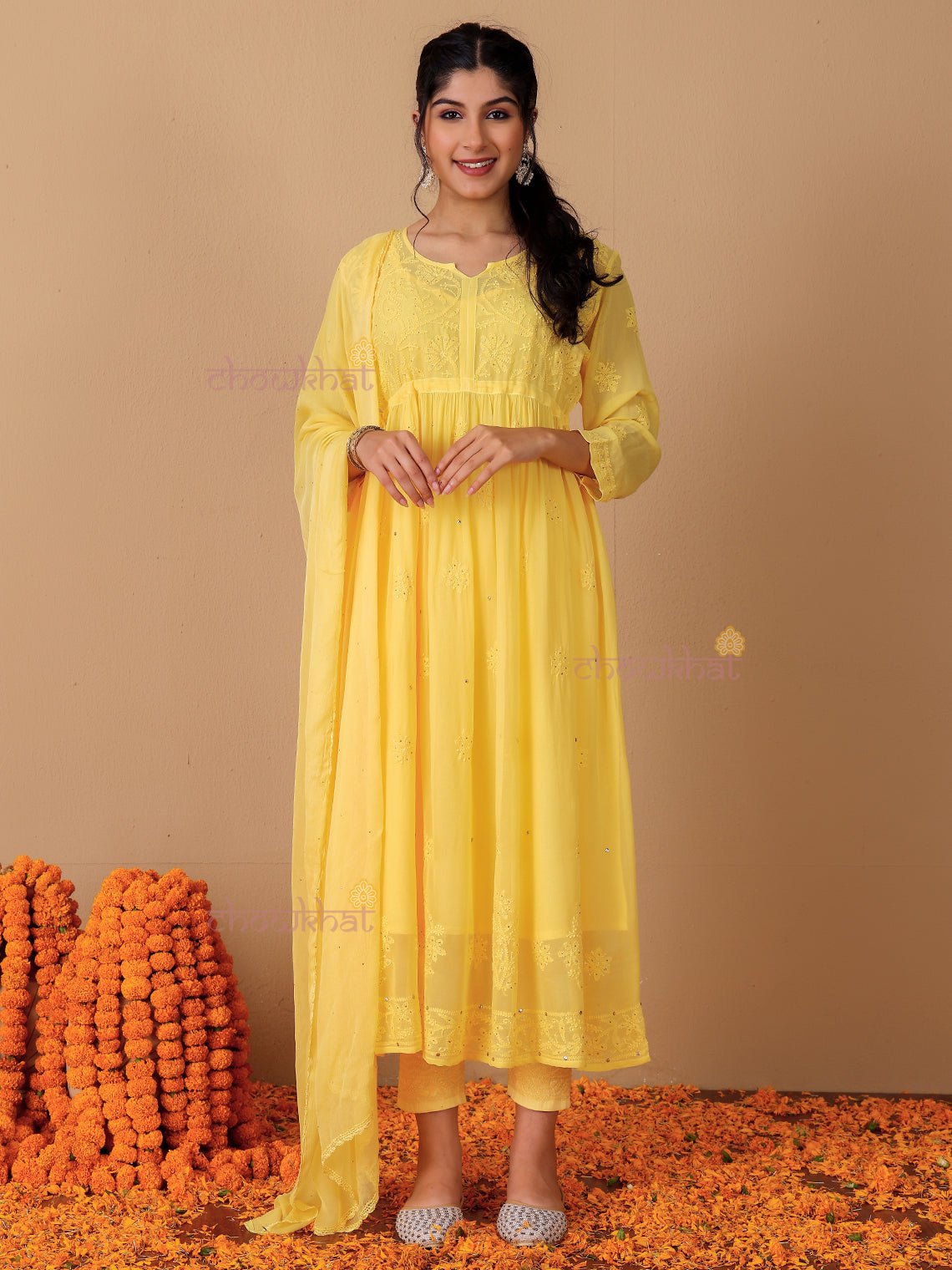 Zaina Aline Chikankari Suit Set with Mukaish Work - Chowkhat Lifestyle