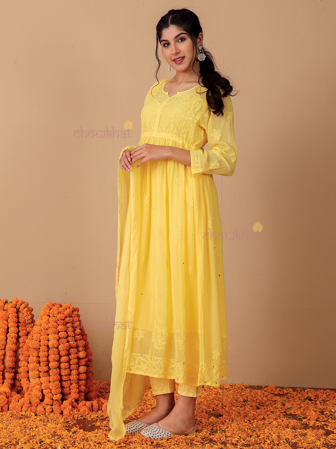 Zaina Aline Chikankari Suit Set with Mukaish Work - Chowkhat Lifestyle