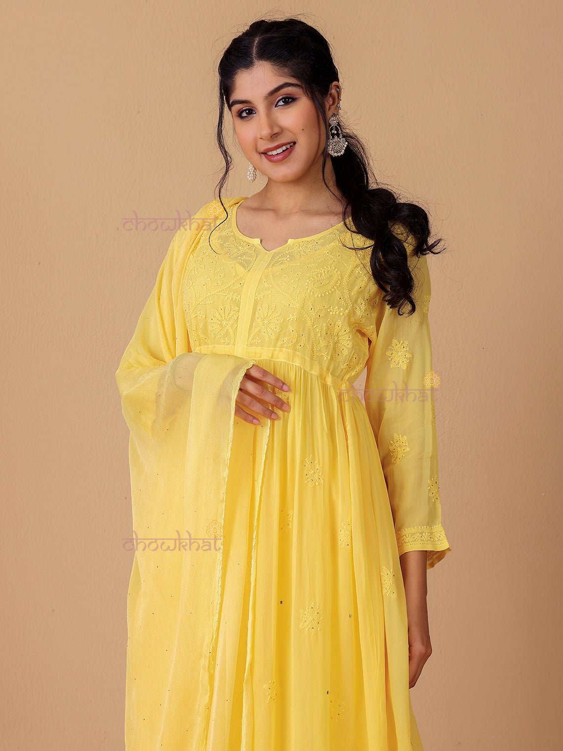 Zaina Aline Chikankari Suit Set with Mukaish Work - Chowkhat Lifestyle