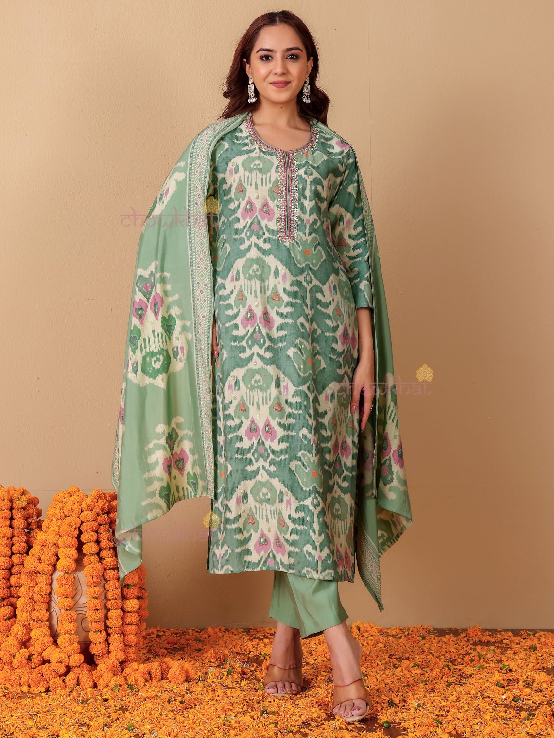 Kashvi Hand Embroidered Printed Modal Muslin 3 Piece Stitched Suit Set - Chowkhat Lifestyle