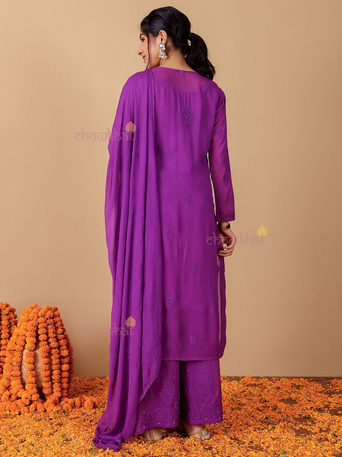 Falak Chikankari Suit Set with Mukaish Work - Chowkhat Lifestyle