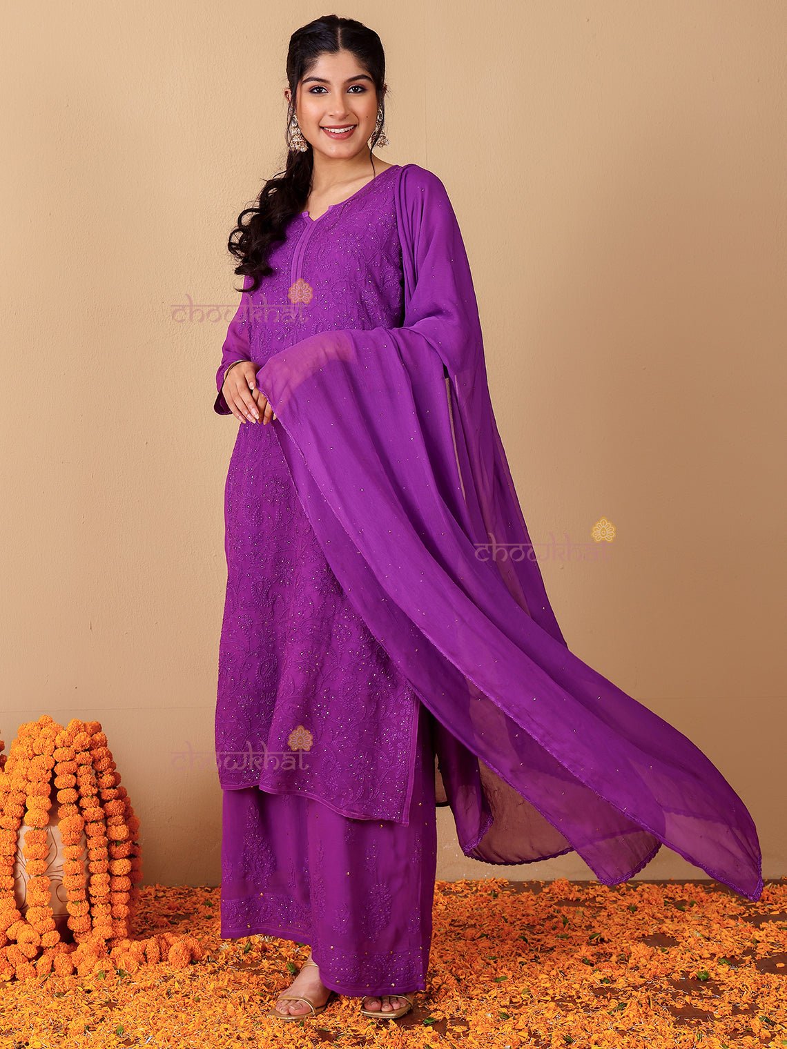 Falak Chikankari Suit Set with Mukaish Work - Chowkhat Lifestyle