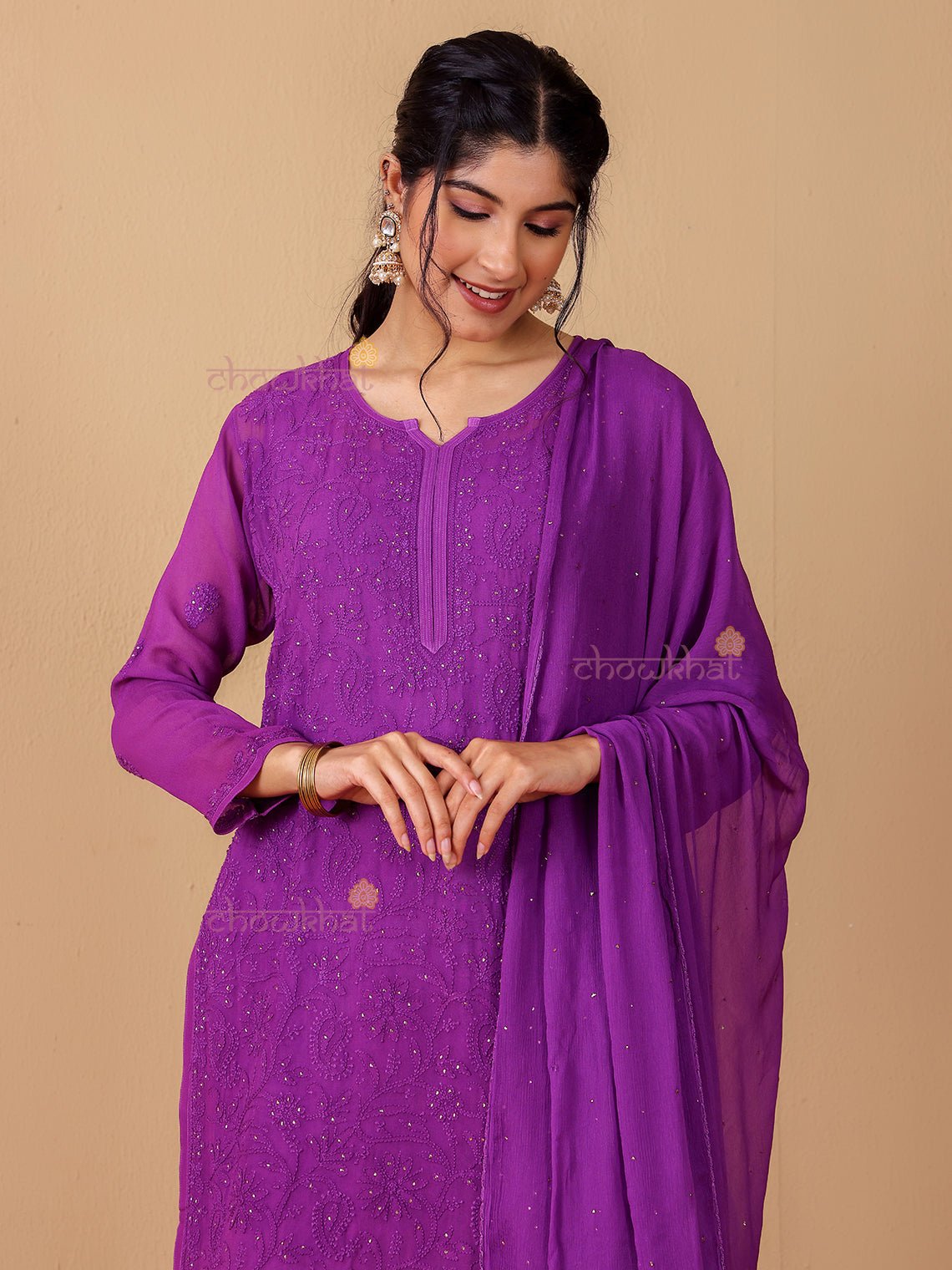 Falak Chikankari Suit Set with Mukaish Work - Chowkhat Lifestyle