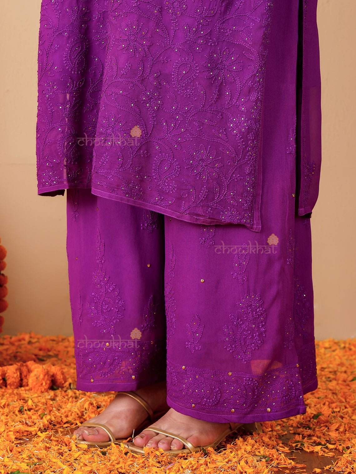 Falak Chikankari Suit Set with Mukaish Work - Chowkhat Lifestyle