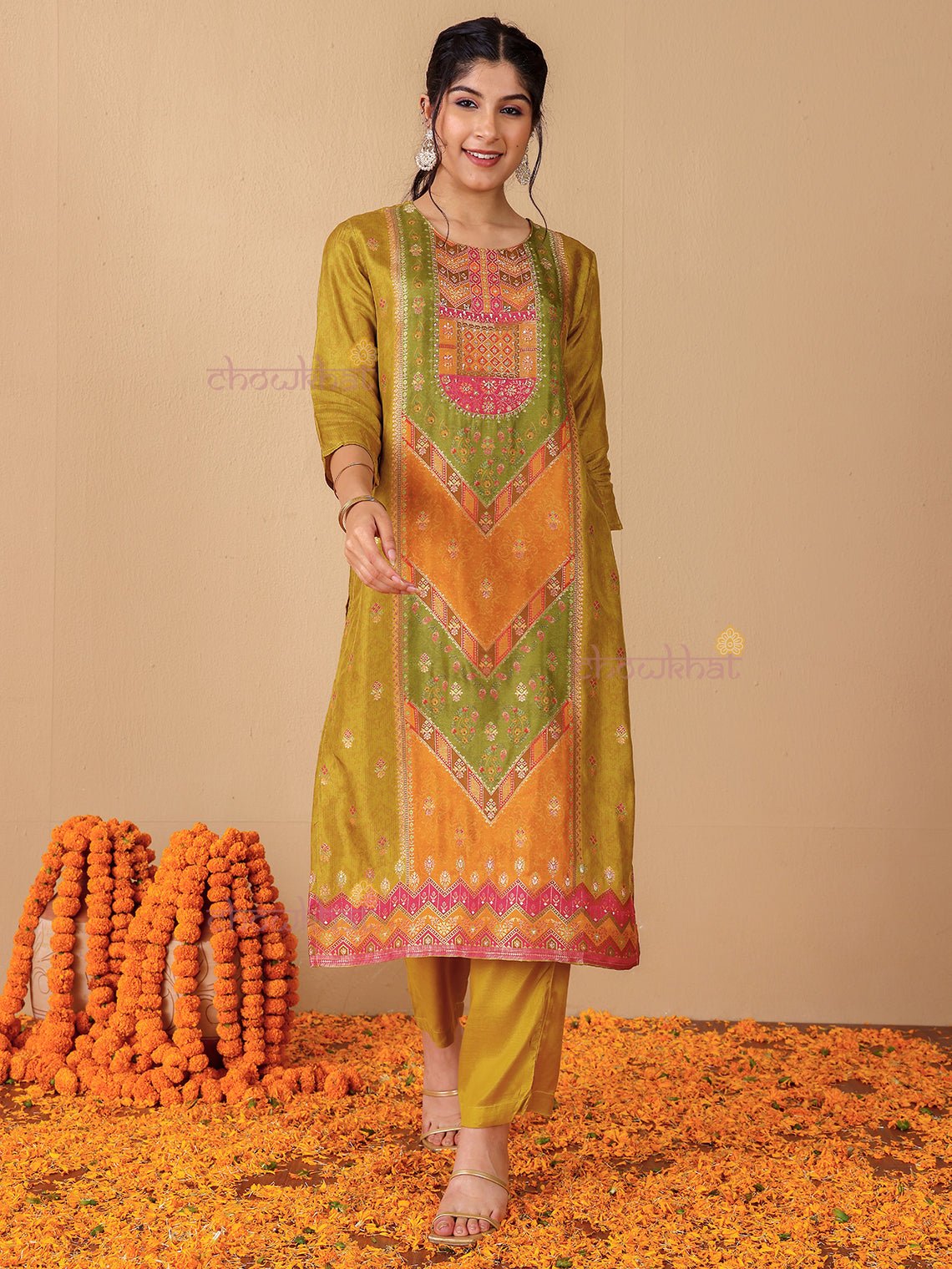 Naira Zari Silk 3 Piece Stitched Suit Set with Handwork - Chowkhat Lifestyle