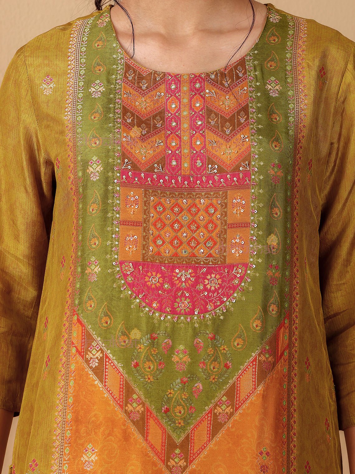 Naira Zari Silk 3 Piece Stitched Suit Set with Handwork - Chowkhat Lifestyle