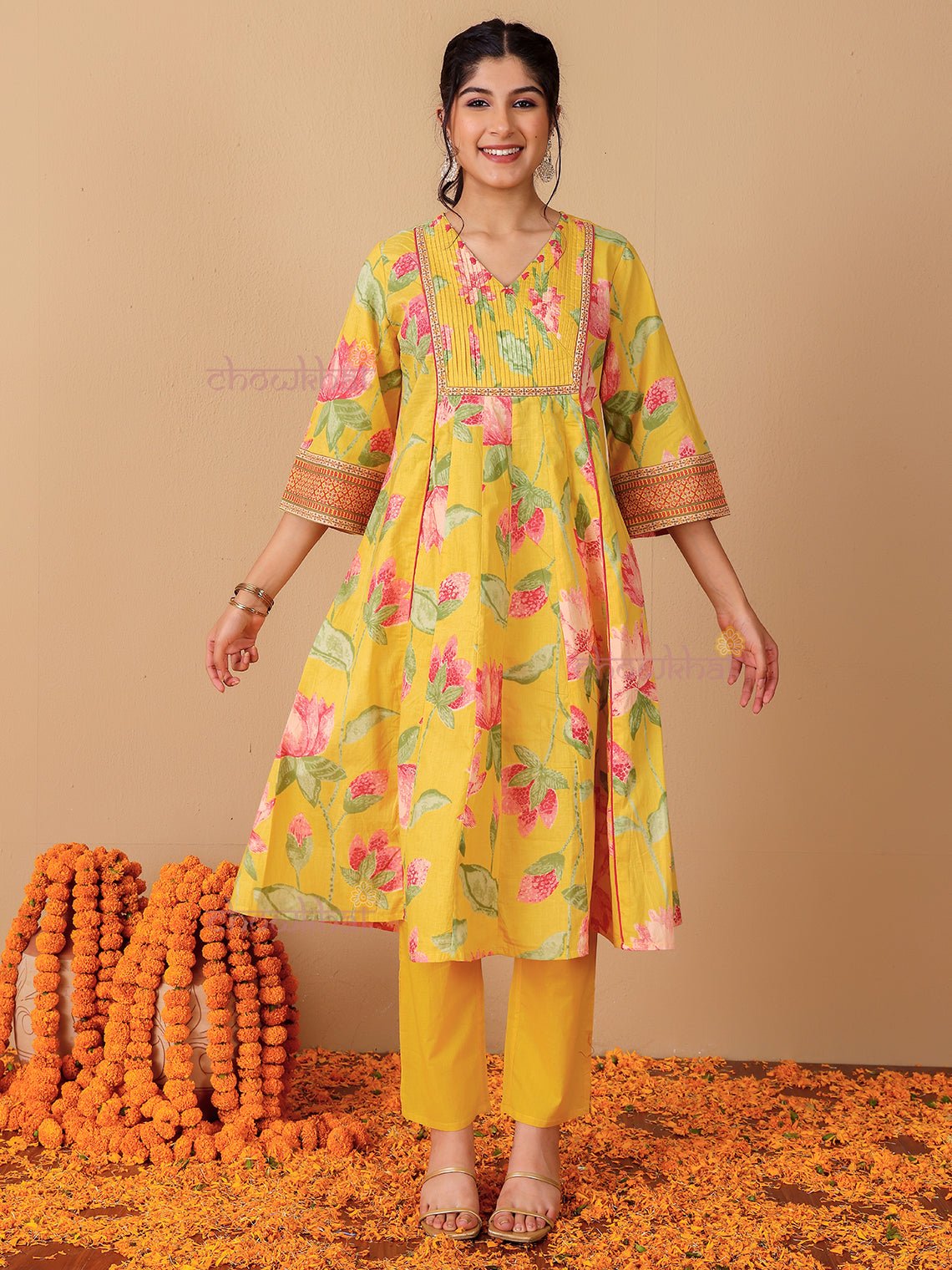 Tanvi Hand Printed 3 Piece Nyra Style Stitched Suit Set with Handwork - Chowkhat Lifestyle