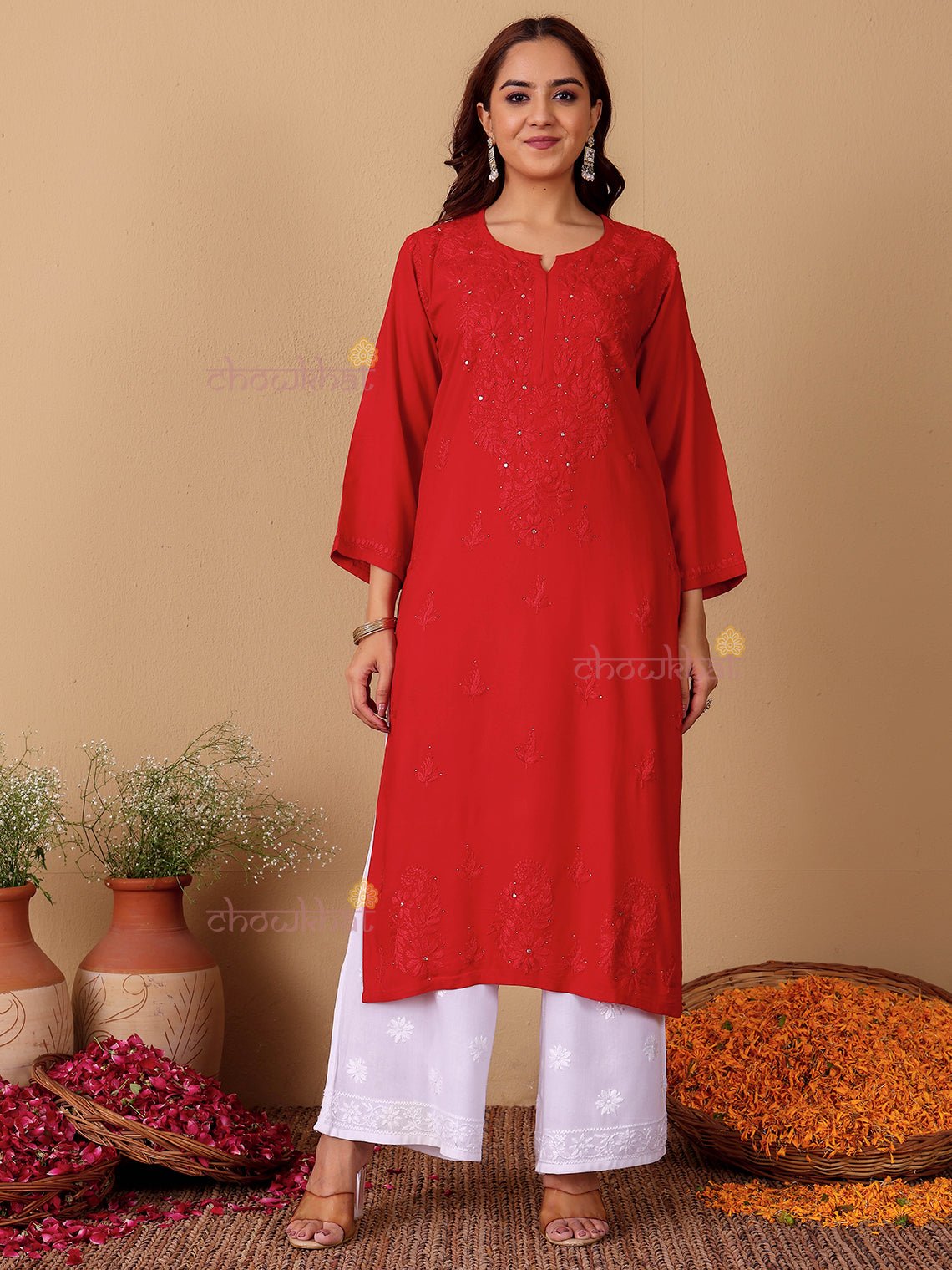 Noor Rayon Chikankari Kurti with Mukaish Work - Chowkhat Lifestyle