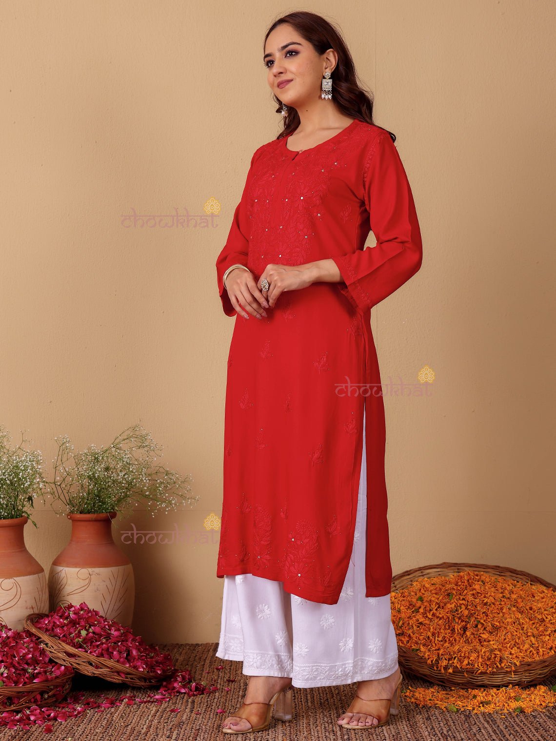 Noor Rayon Chikankari Kurti with Mukaish Work - Chowkhat Lifestyle