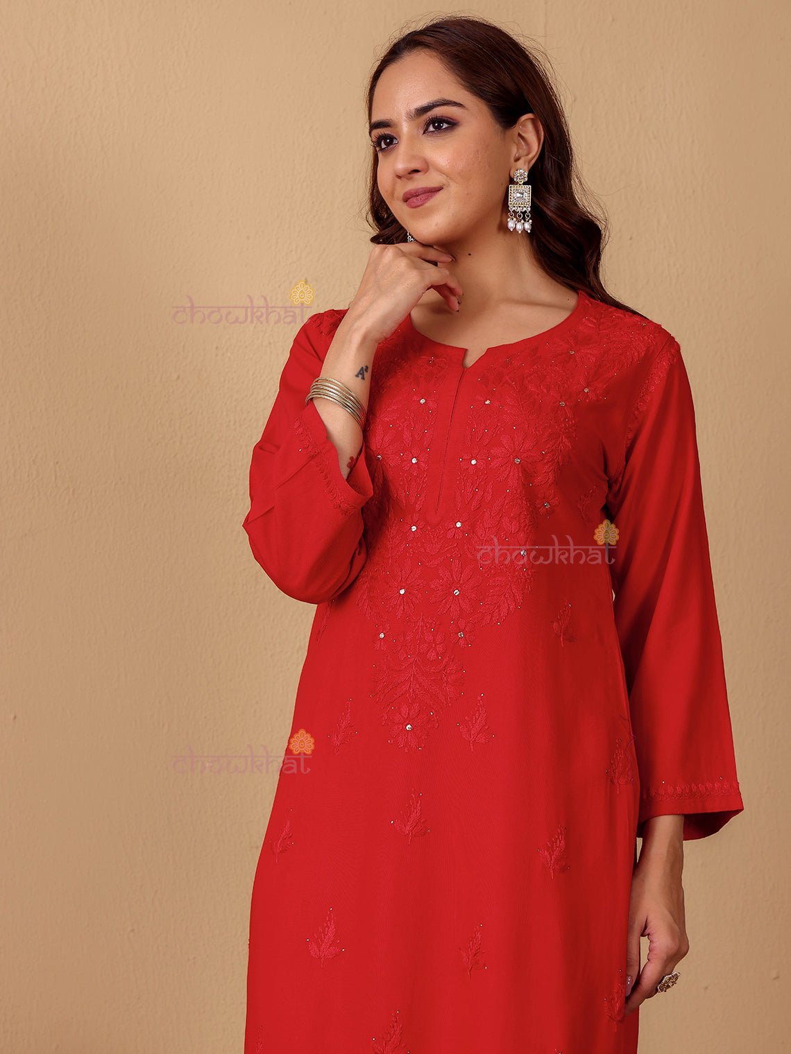 Noor Rayon Chikankari Kurti with Mukaish Work - Chowkhat Lifestyle