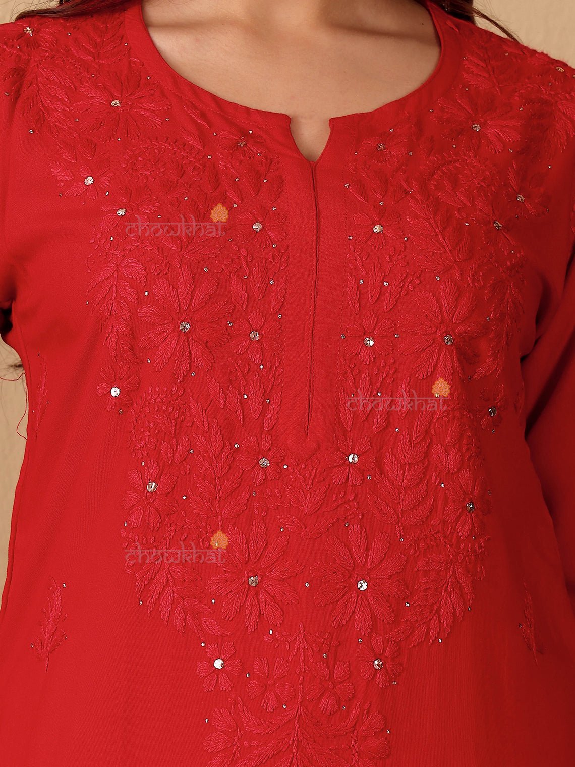 Noor Rayon Chikankari Kurti with Mukaish Work - Chowkhat Lifestyle