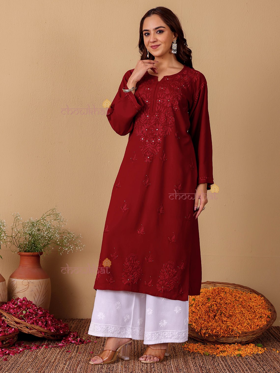 Noor Rayon Chikankari Kurti with Mukaish Work - Chowkhat Lifestyle