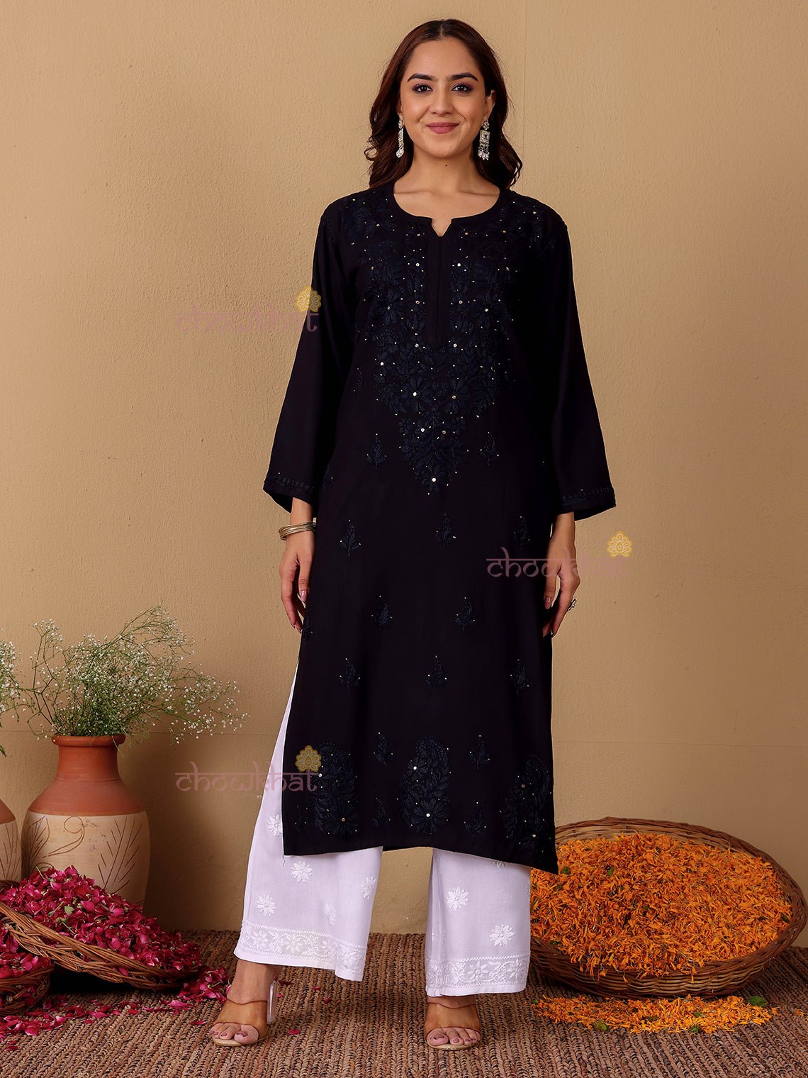 Noor Rayon Chikankari Kurti with Mukaish Work - Chowkhat Lifestyle