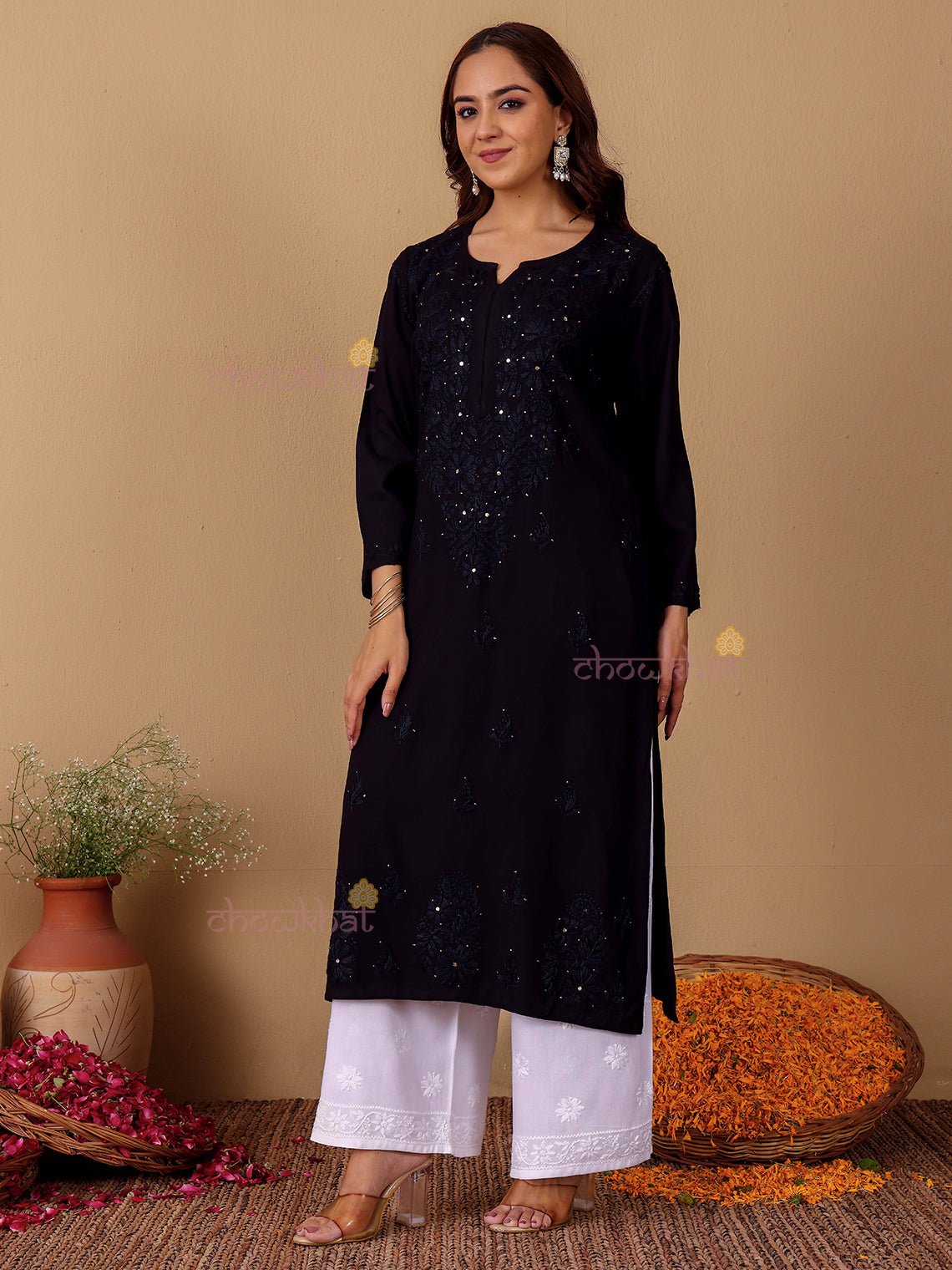 Noor Rayon Chikankari Kurti with Mukaish Work - Chowkhat Lifestyle