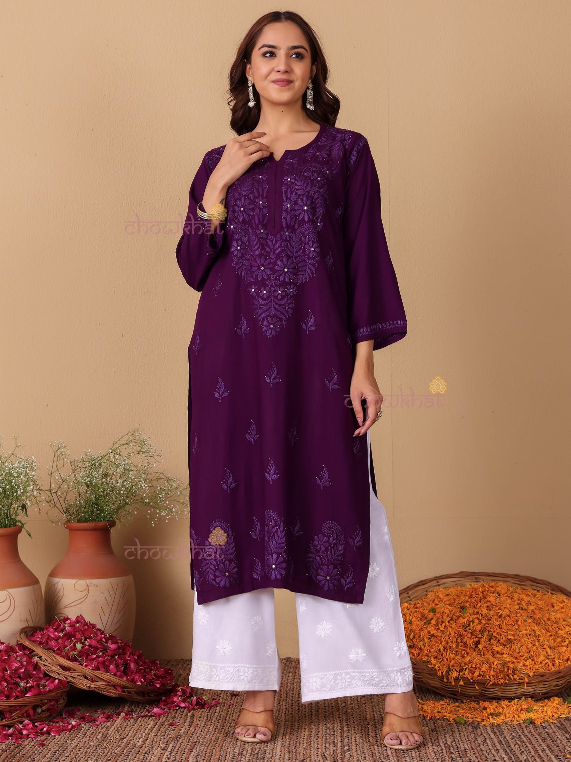 Noor Rayon Chikankari Kurti with Mukaish Work - Chowkhat Lifestyle