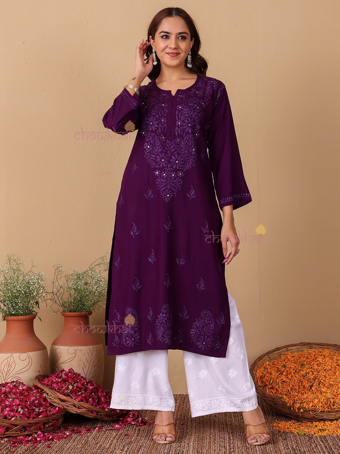 Noor Rayon Chikankari Kurti with Mukaish Work - Chowkhat Lifestyle