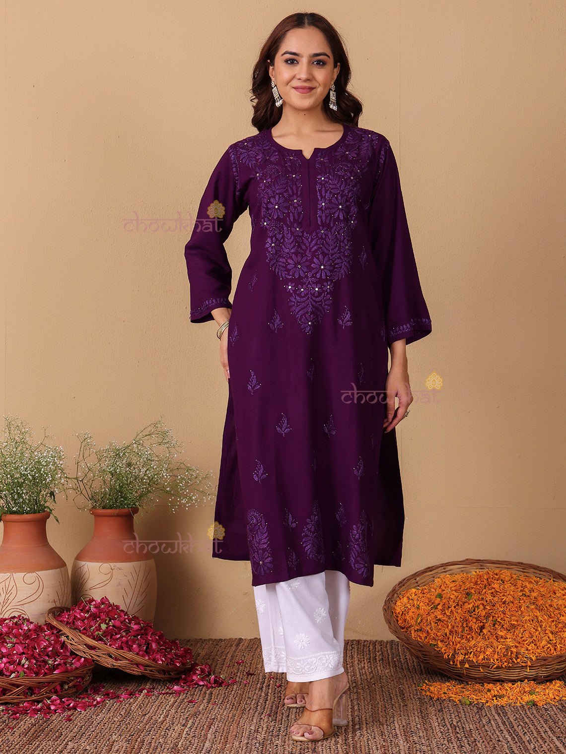 Noor Rayon Chikankari Kurti with Mukaish Work - Chowkhat Lifestyle