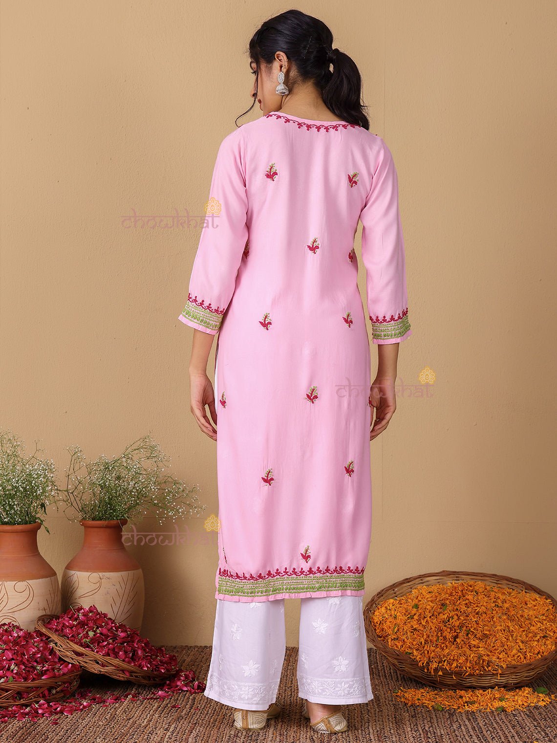 Viana Premium Rayon Straight Multi Color Chikankari Kurti - Chowkhat Lifestyle