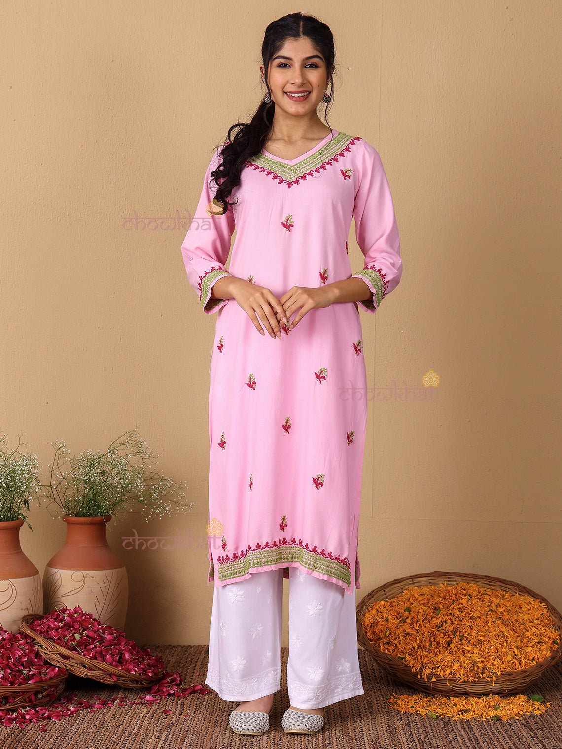 Viana Premium Rayon Straight Multi Color Chikankari Kurti - Chowkhat Lifestyle