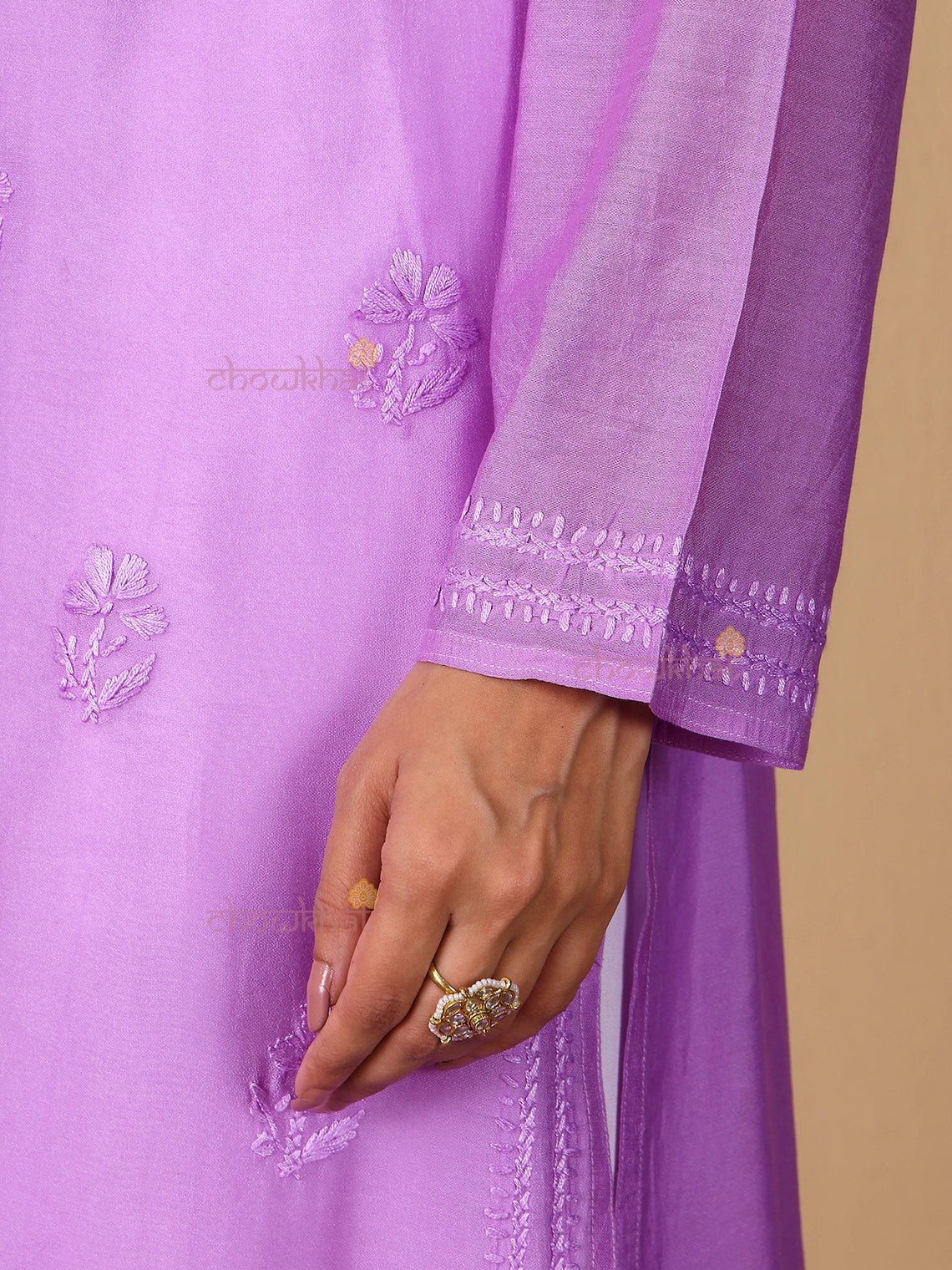 Maya Chanderi Chikankari Straight Kurti - Chowkhat Lifestyle