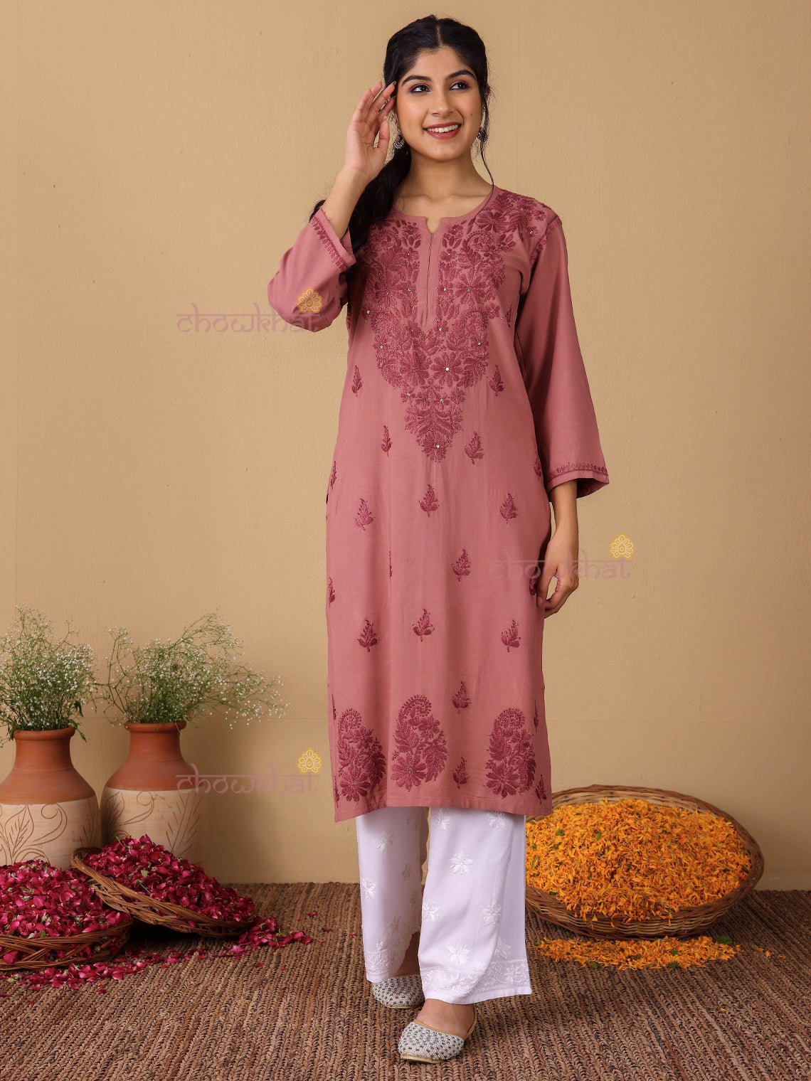 Noor Rayon Chikankari Kurti with Mukaish Work - Chowkhat Lifestyle