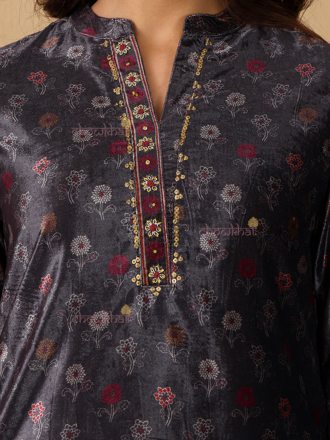 Aish Velvet Handwork Kurta & Pants Set