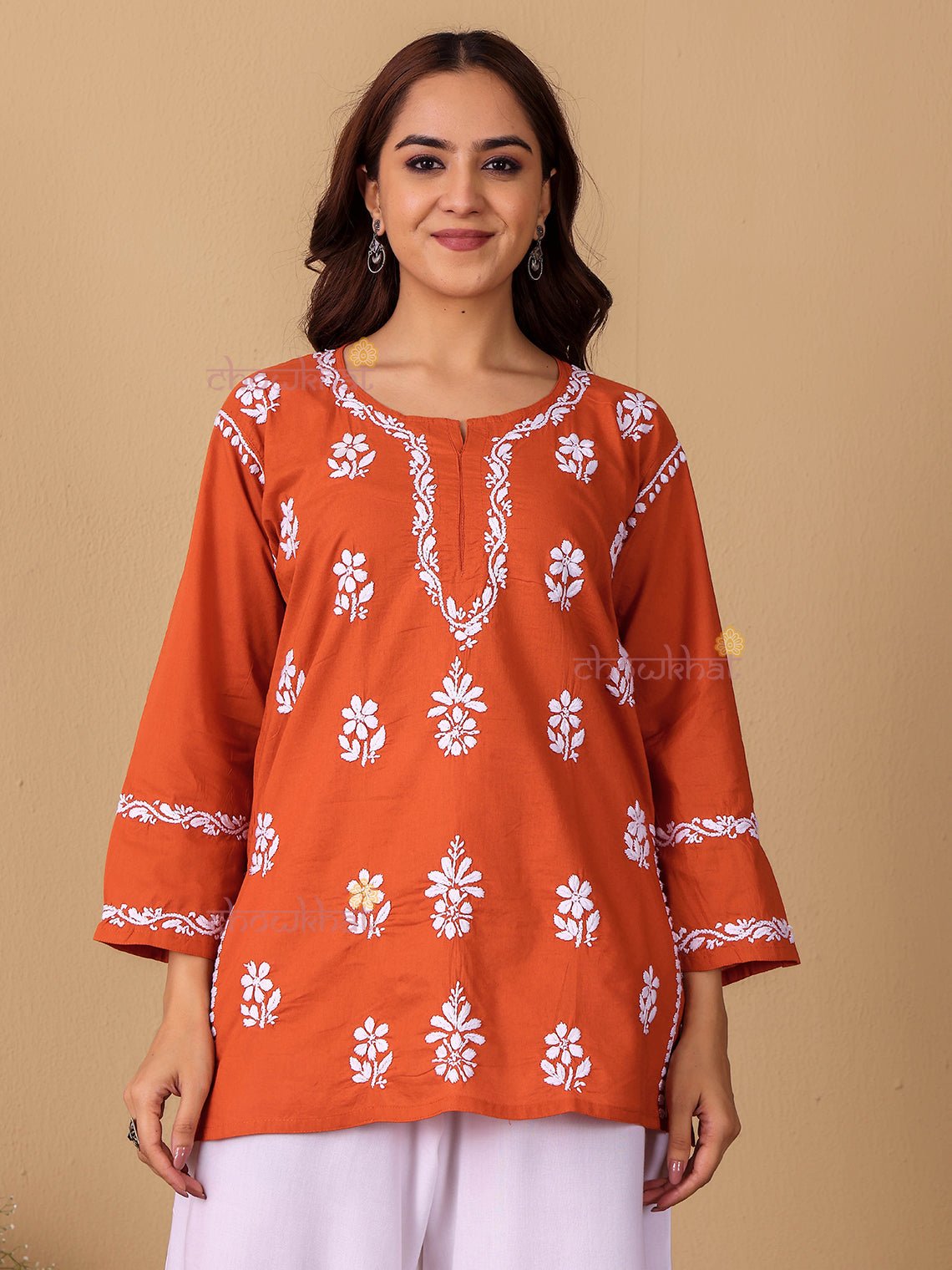 Raha Cotton Straight Short Chikankari Kurti - Chowkhat Lifestyle