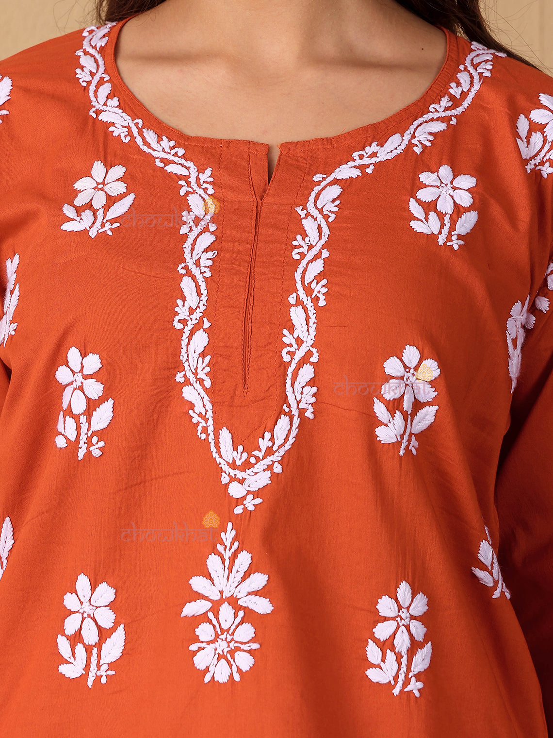 Raha Cotton Straight Short Chikankari Kurti