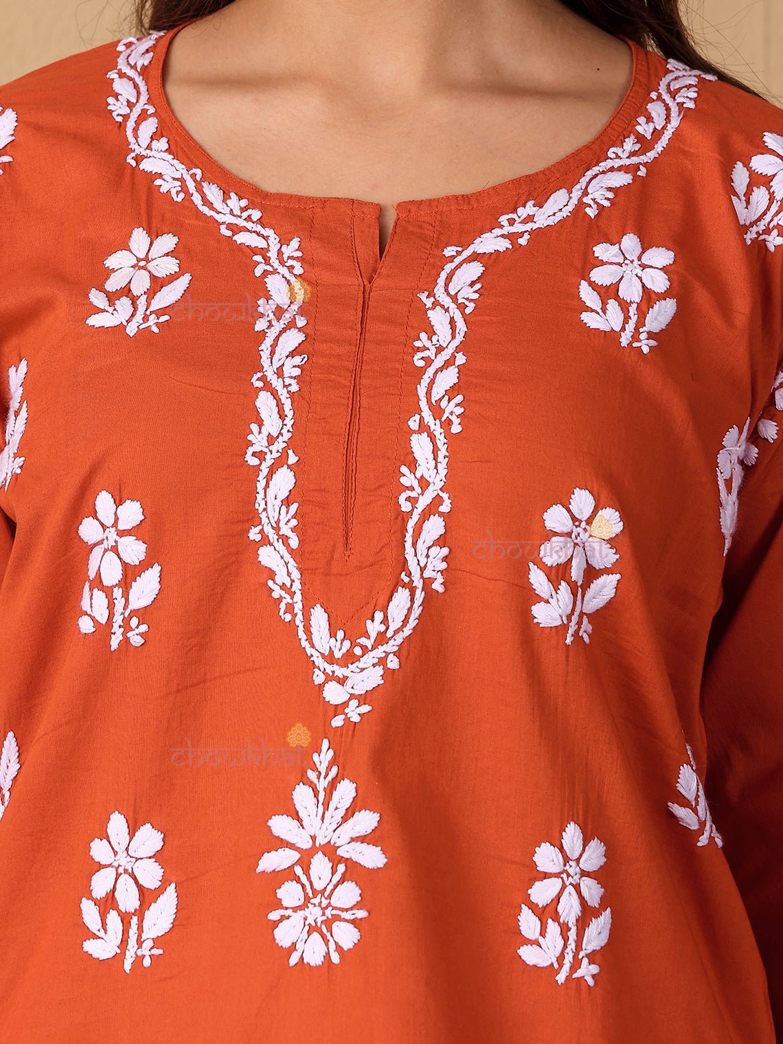 Raha Cotton Straight Short Chikankari Kurti - Chowkhat Lifestyle