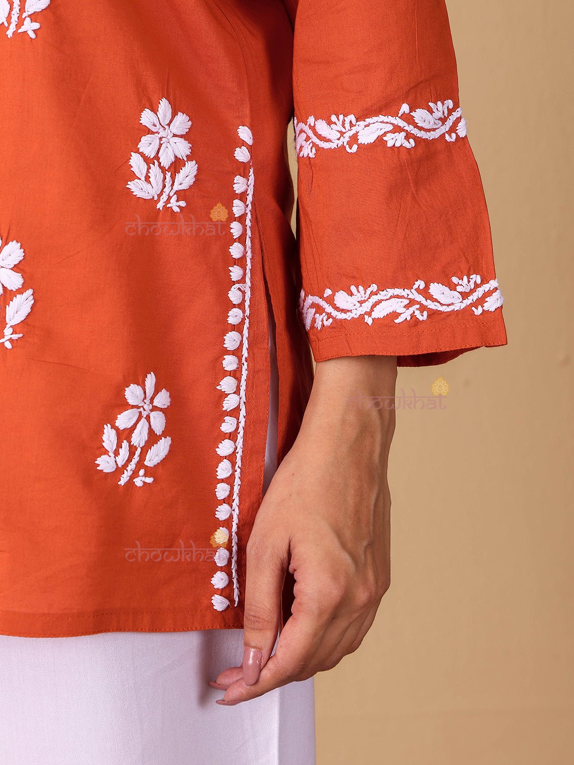 Raha Cotton Straight Short Chikankari Kurti - Chowkhat Lifestyle