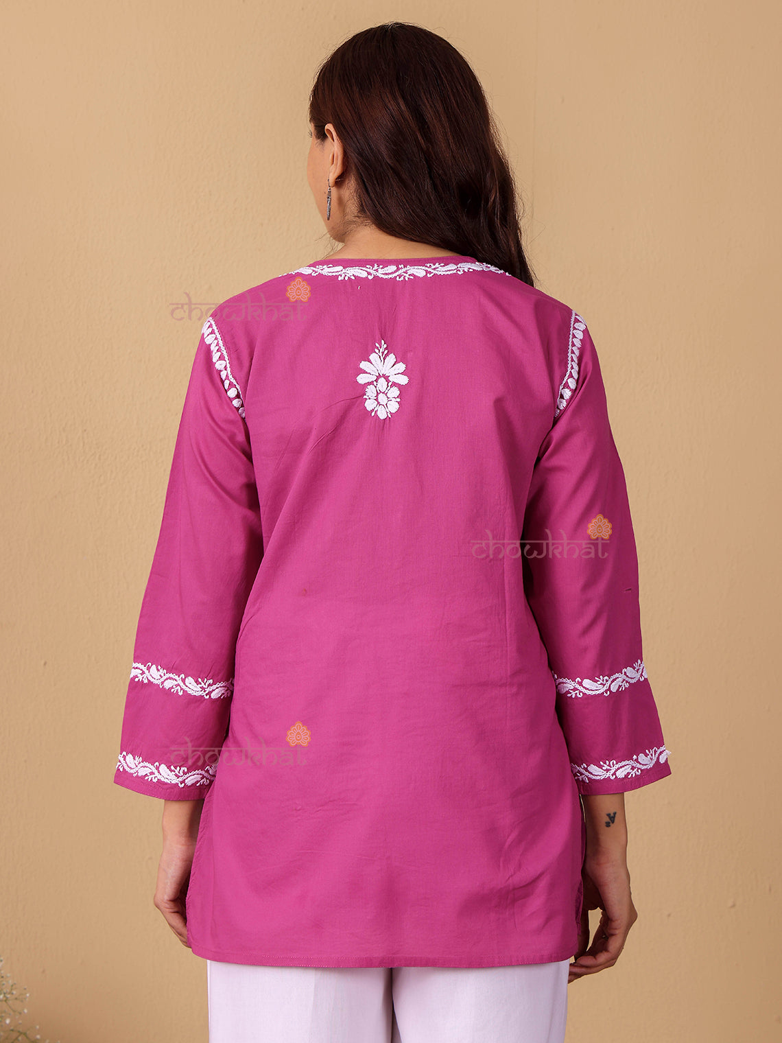 Raha Cotton Straight Short Chikankari Kurti