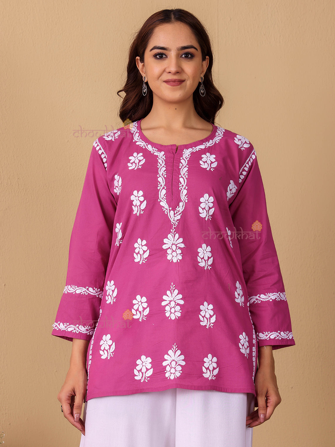Raha Cotton Straight Short Chikankari Kurti