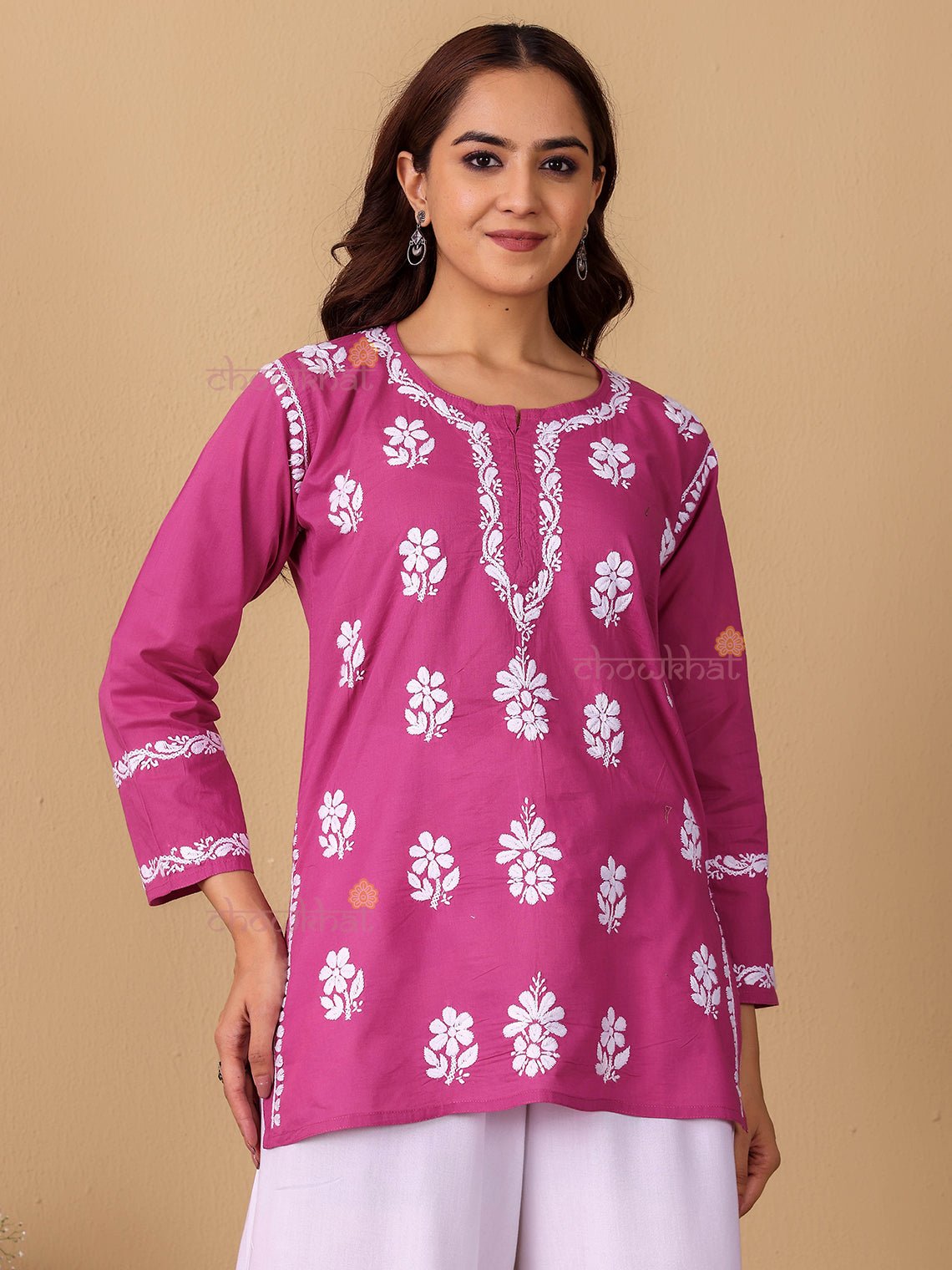 Raha Cotton Straight Short Chikankari Kurti - Chowkhat Lifestyle
