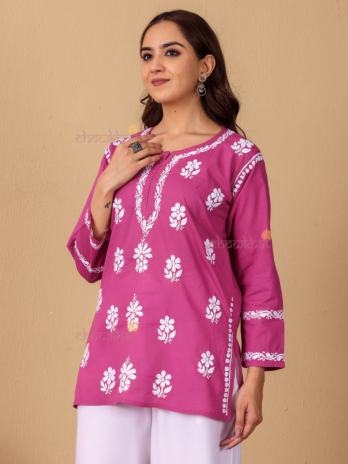 Raha Cotton Straight Short Chikankari Kurti