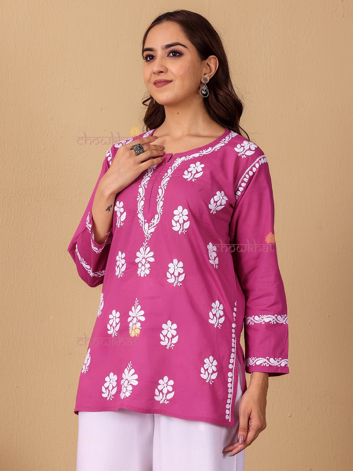 Raha Cotton Straight Short Chikankari Kurti - Chowkhat Lifestyle