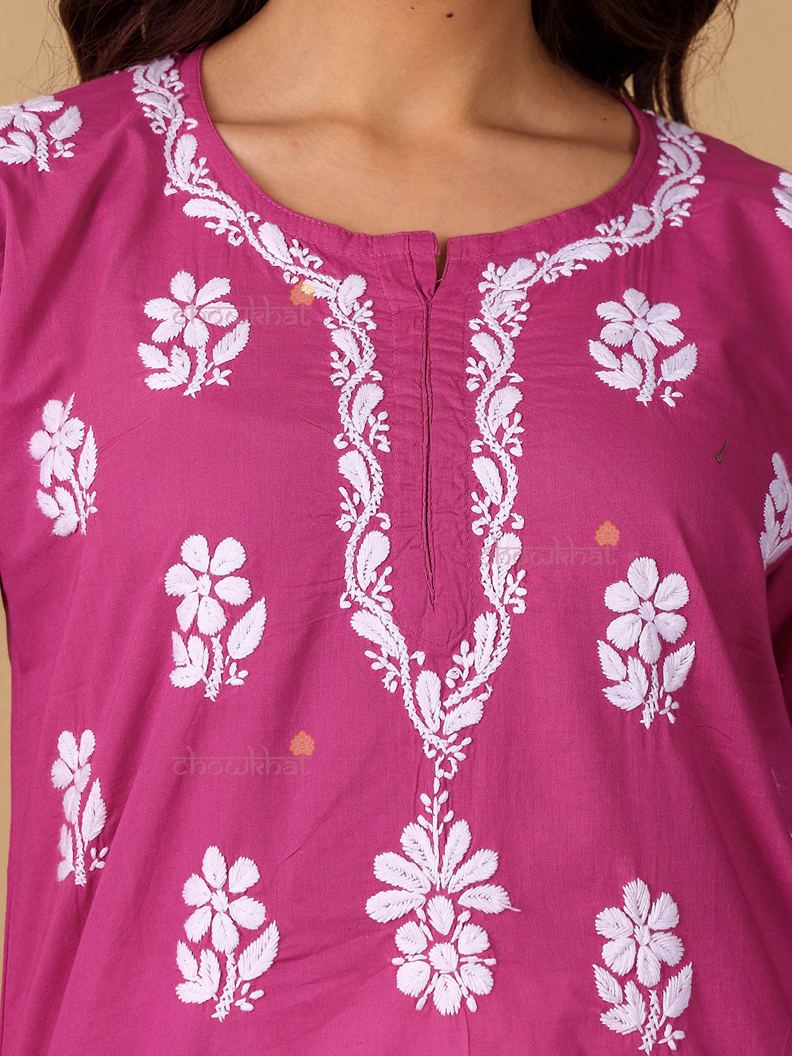 Raha Cotton Straight Short Chikankari Kurti