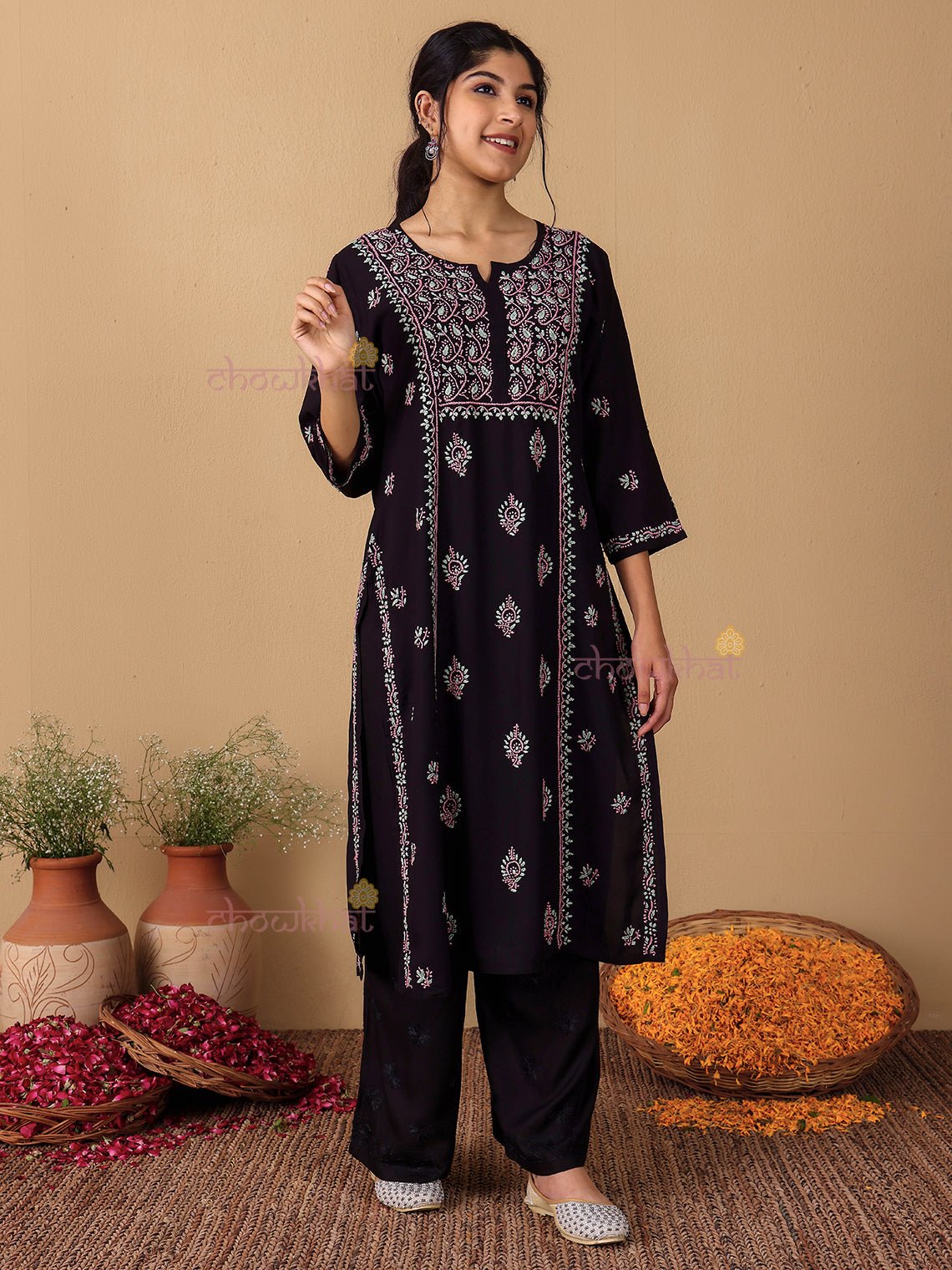 Irya Panel Premium Rayon Multi Color Chikankari Kurti - Chowkhat Lifestyle
