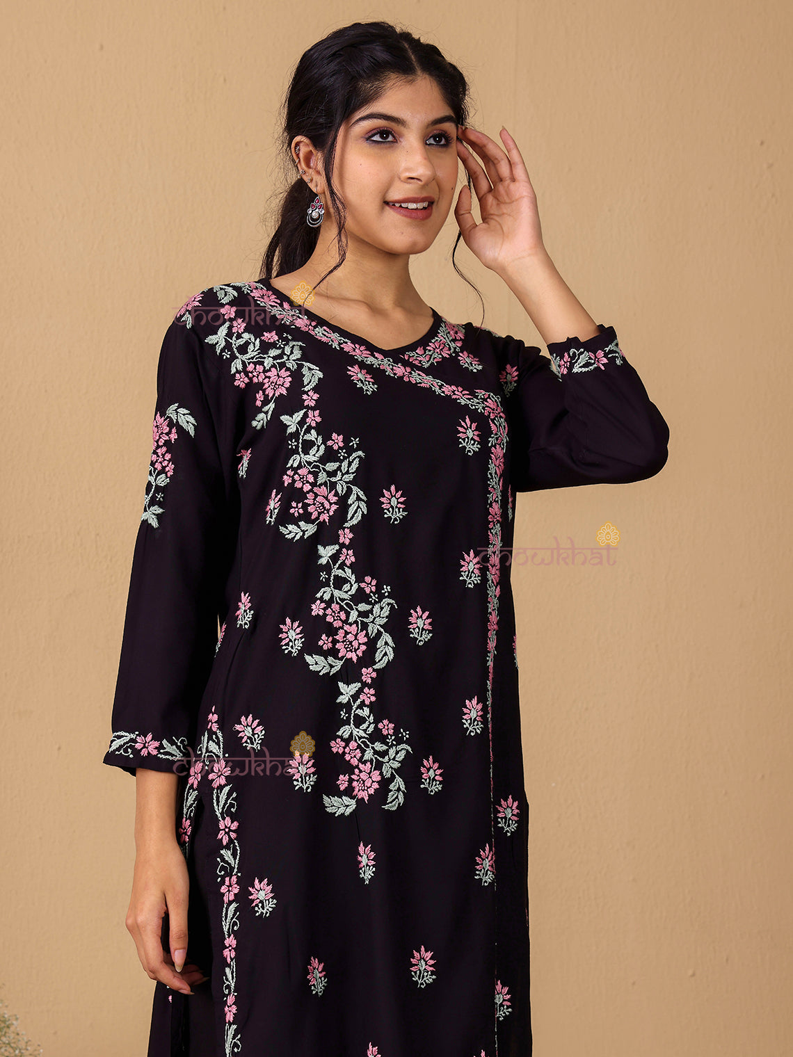 Irya Angrakha Premium Rayon Multi Color Chikankari Kurti