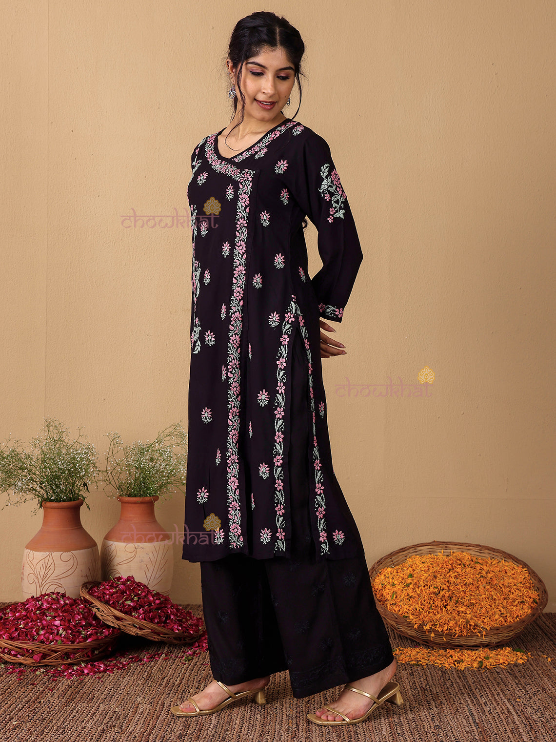 Irya Angrakha Premium Rayon Multi Color Chikankari Kurti