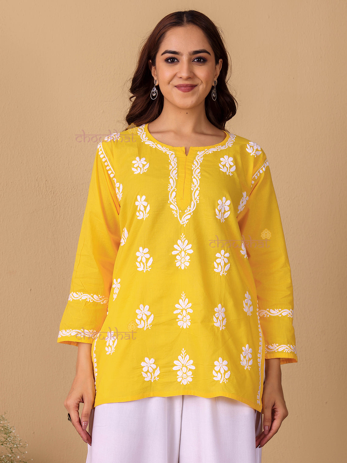 Raha Cotton Straight Short Chikankari Kurti