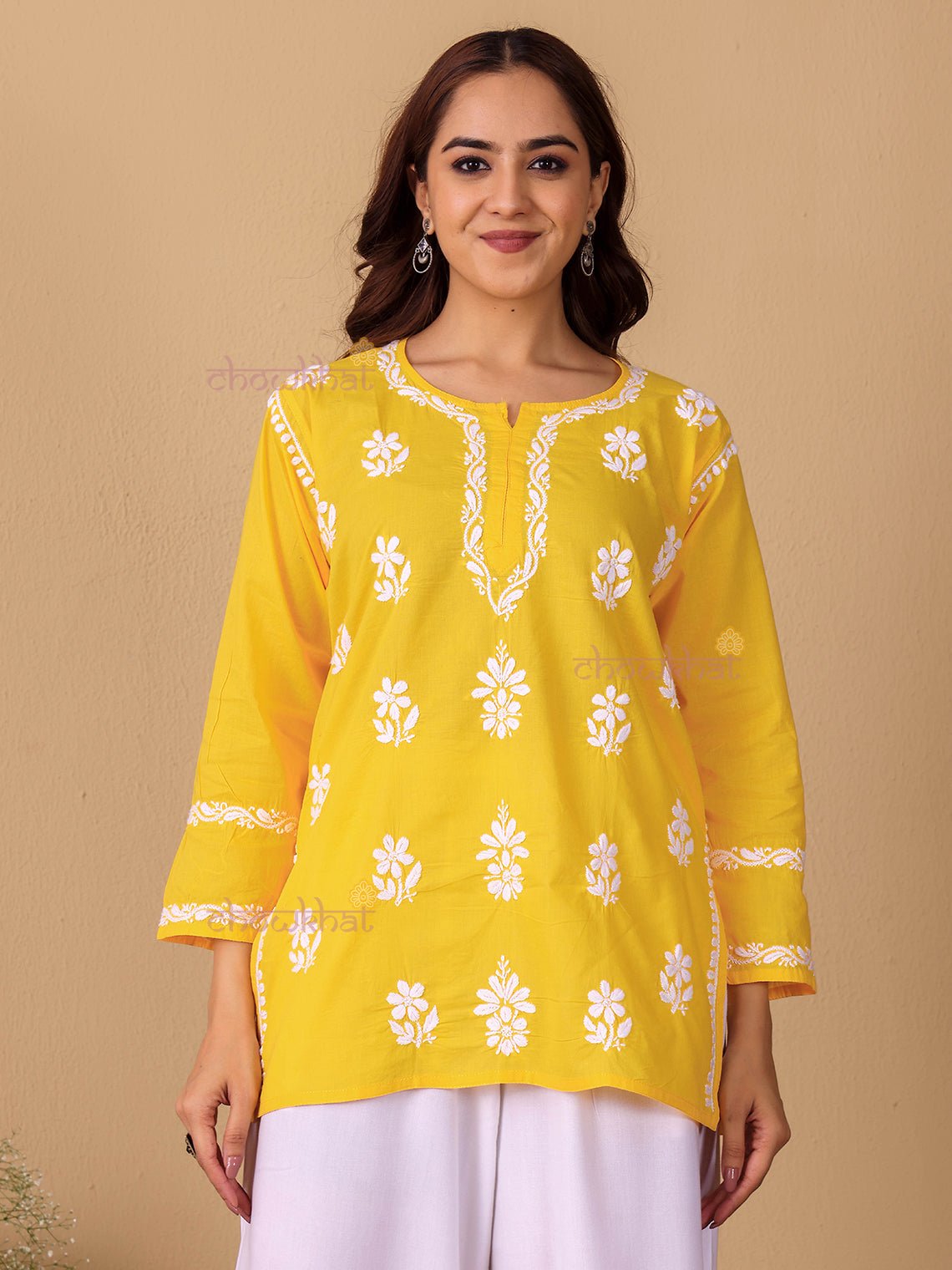 Raha Cotton Straight Short Chikankari Kurti - Chowkhat Lifestyle