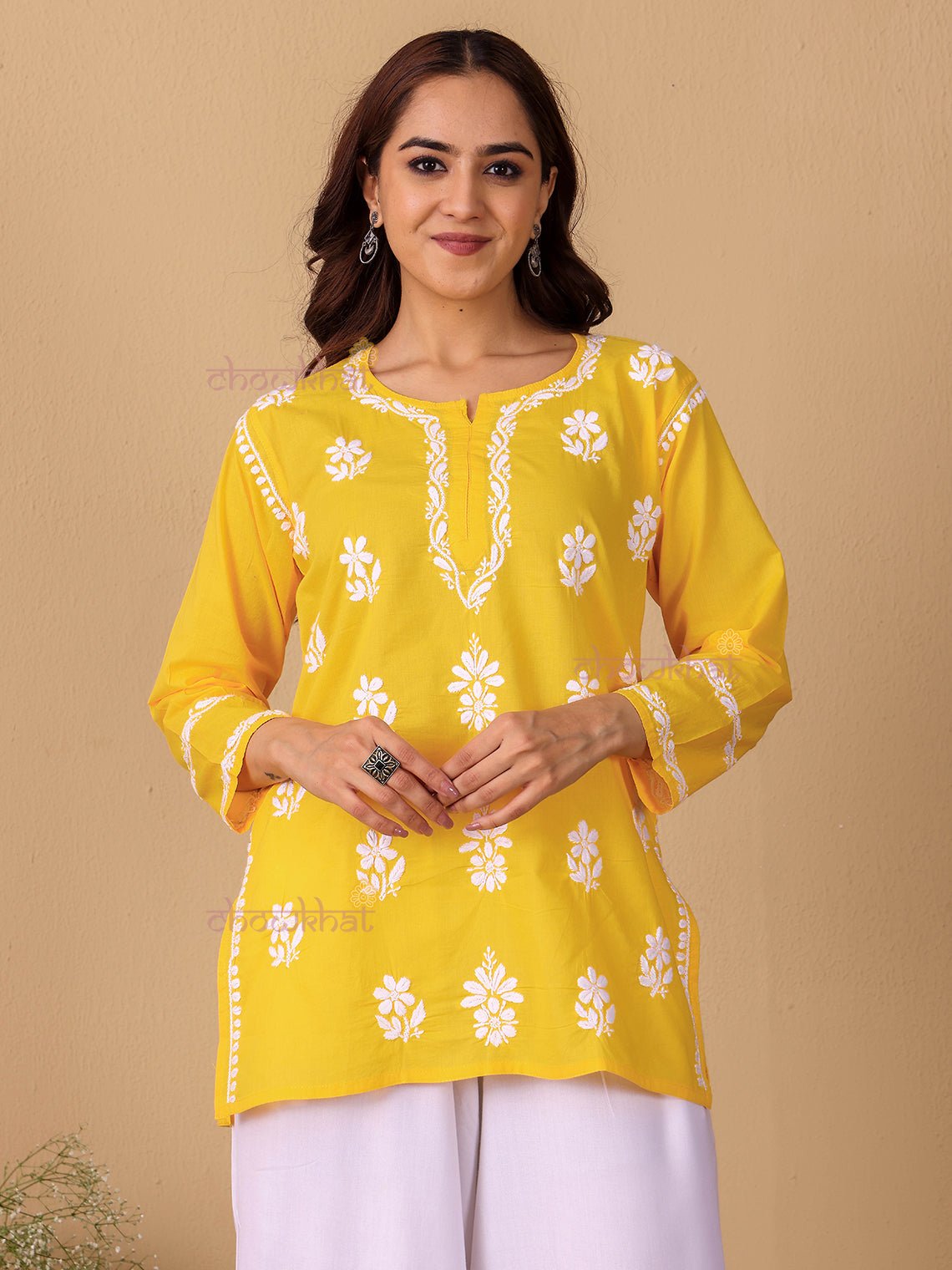 Raha Cotton Straight Short Chikankari Kurti - Chowkhat Lifestyle